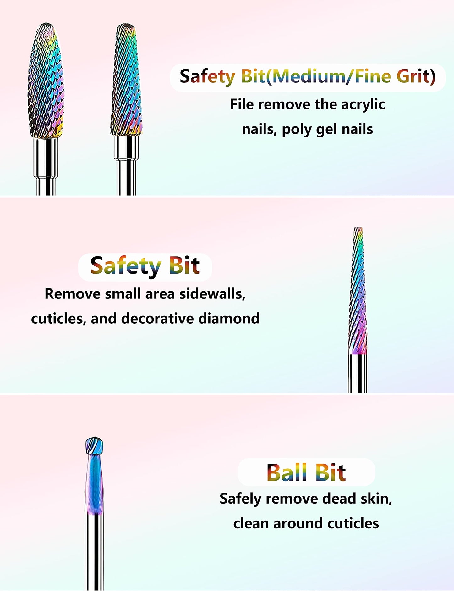 10pcs Nail Drill Bits Set, IAGBIBU Electric Nail Drill Kit Tungsten Carbide Nail Drill Bits for Acrylic Poly Nail Gel Polish, 3/32 inch Professional Nail Bits Manicure Pedicure Remover Home Salon Use