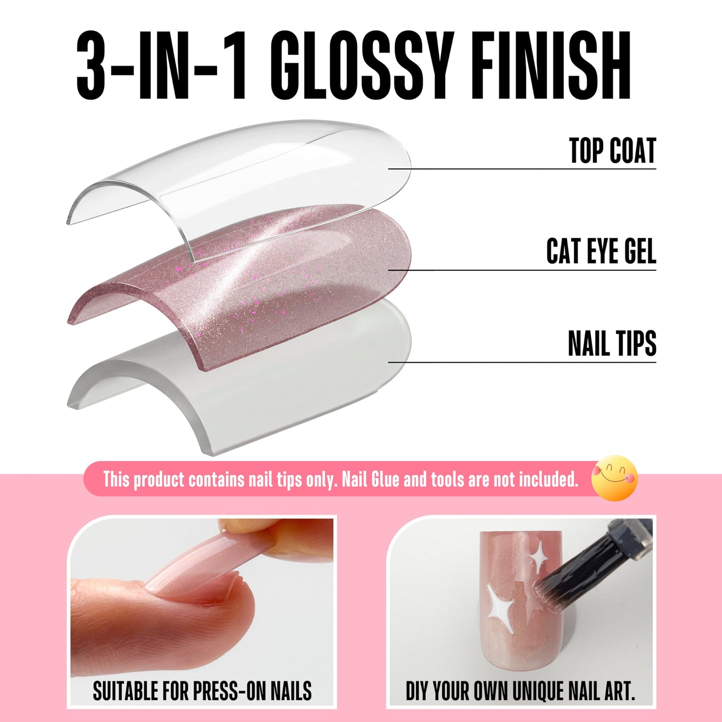 NOVO OVO Short Square Nail Tips 150Pcs Cat Eye, Dark Pink Sharp Square Gel X Nail Tips, Glossy Finished with Top Coat, Full Cover Fake Nails No C Curve for Home DIY Typing Scenario, 15 Sizes
