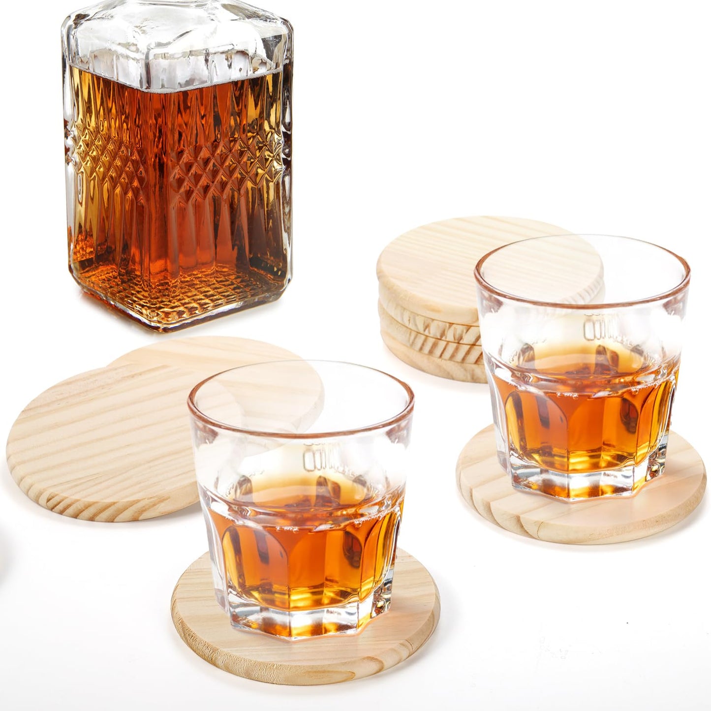 Dicunoy 24 PCS Unfinished Wood Coasters, 4 Inch Round Blank Wood Coaster for Crafts with 96 PCS Foam Knots for DIY Mosaic, Laser Cutting Engraving, Painted, Pyrography, Arts
