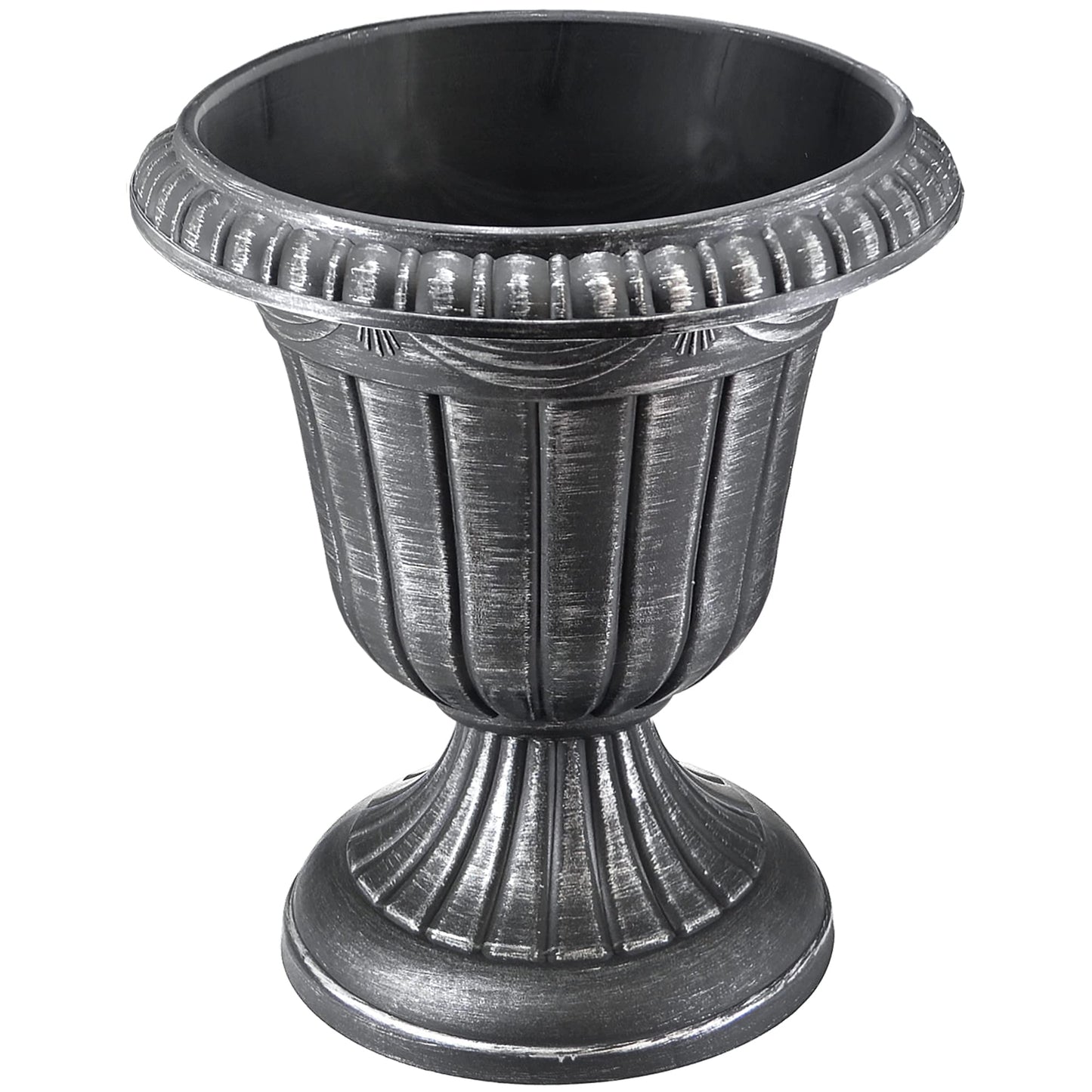Arcadia Garden Products PL20SL Classic Traditional Plastic Urn Planter Indoor/Outdoor, 10" x 12", Brushed Silver