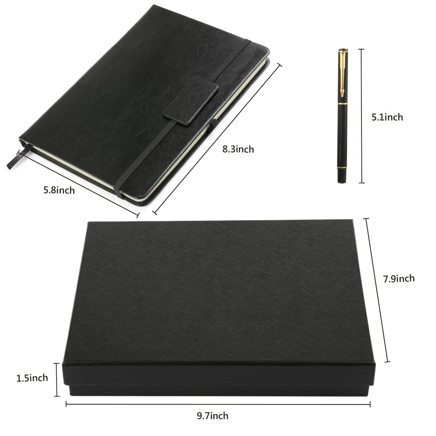 Kesoto College Ruled Hardcover Executive Writing Notebook Gift Set - A5 Lined Journal with Pen & Gift Box, 200 Pages, 8.3" x 5.8" Faux Leather, Black