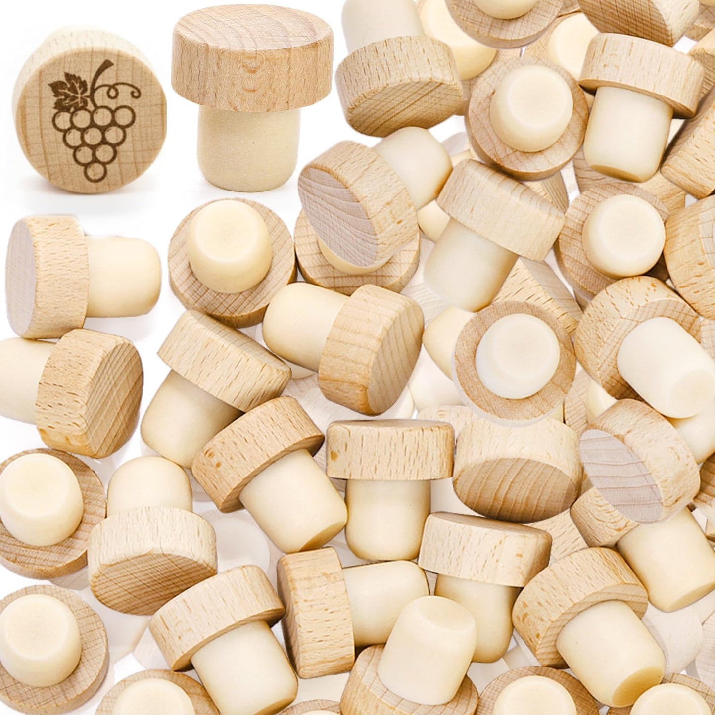 Eorbow 60 Pieces T-Shaped Wine Corks, Reusable Cork Plugs, Wooden and Rubber Wine Stoppers, Sealing Bottle Stoppers for Wine, Beer, DIY Craft
