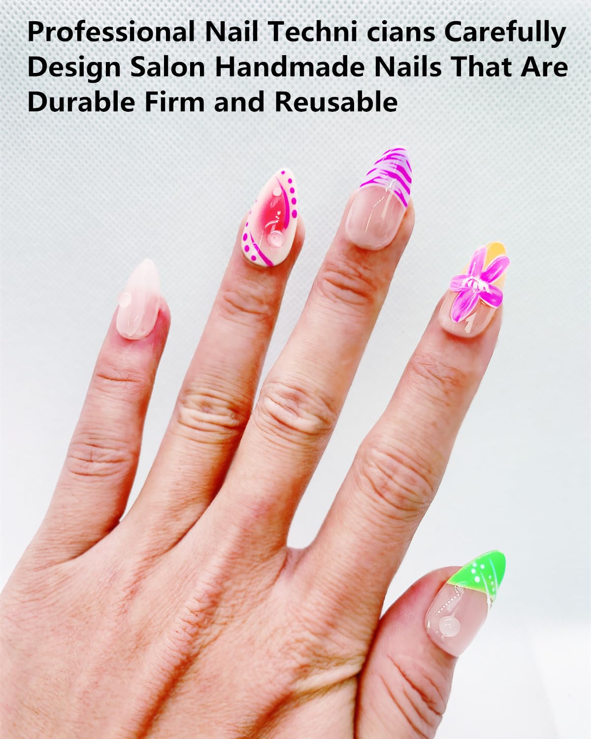 CAMILCY Handmade Nails Press on Almond Nail Pointed Green Gold Crystal Glitter Design Hand painted Reusable Gel UV Finished Pre shaped False Nails for Women 10pcs 3D Handmade Nails (A083, M)