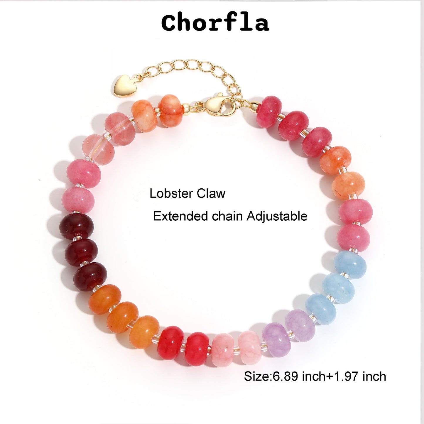 chorfla Colorful Natural Stone Beaded Bracelets for Women, Boho Handmade Gemstone Bracelet, Adjustable Summer Beach Jewelry