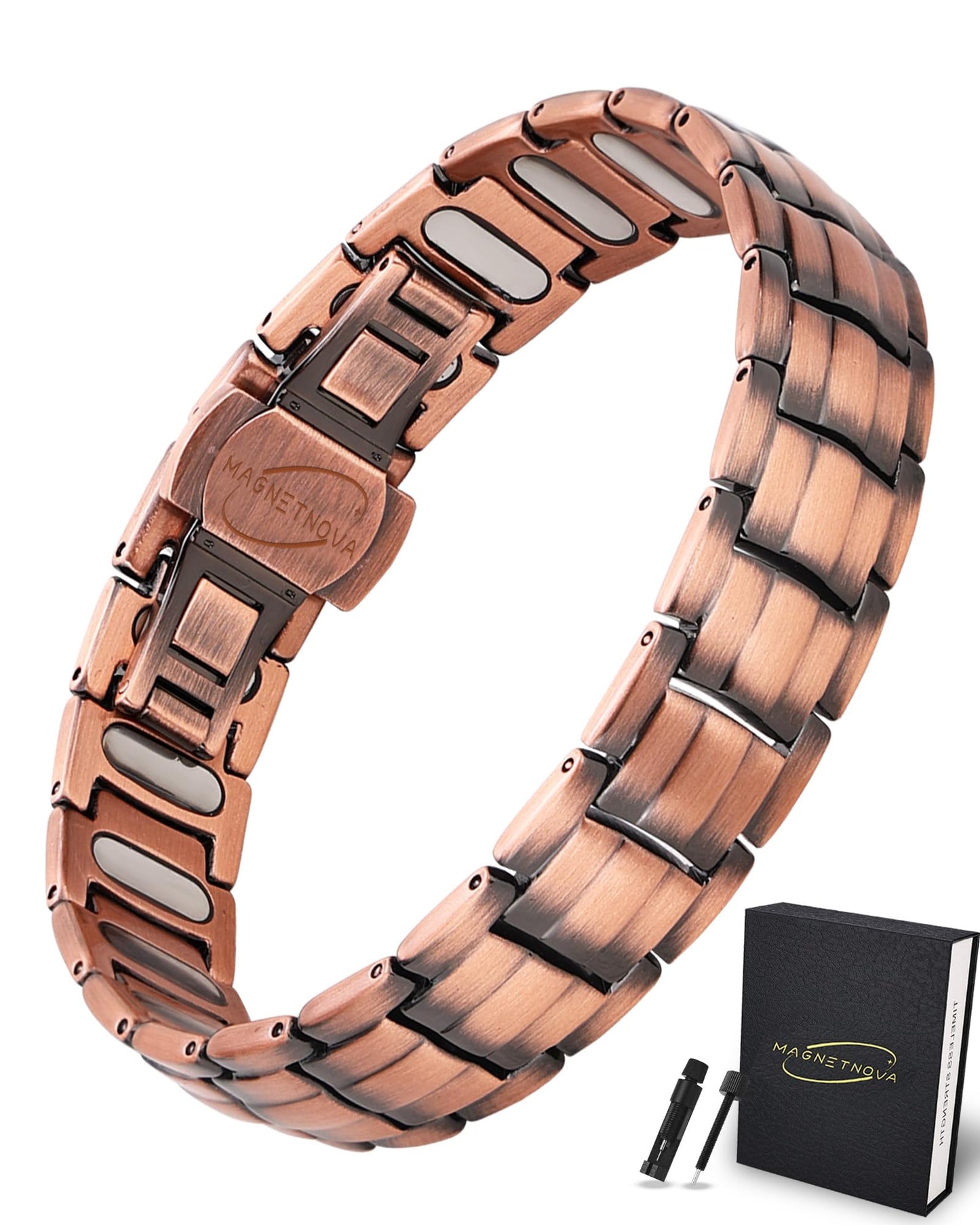MagnetNova Ultra Strength 99.99% Pure Copper Bracelets for Men, Magnetic Bracelet with 5000 Gauss Magnets, Adjustable Size with Sizing Tool & Gift Box