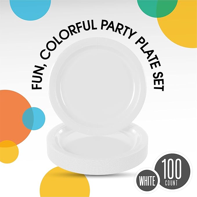 Exquisite Party Solids White Paper Plates Disposable Heavy Duty 7 Inch White Disposable Plates For Party 100 Pcs Heavy Duty 350 GSM, Birthday Supplies