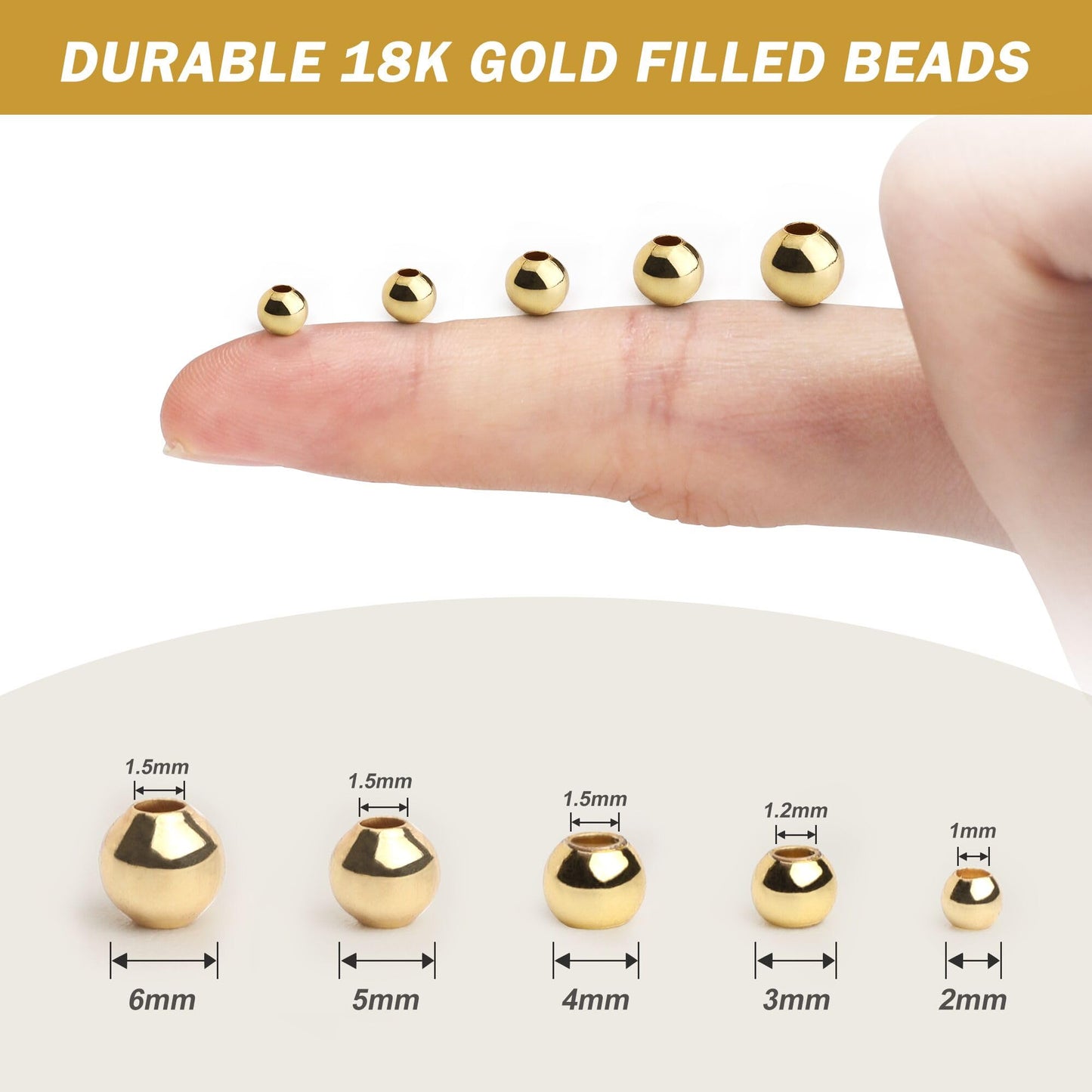 600pcs 2mm 18K Gold Filled Spacer Beads for Bracelets, Necklace, Earring - Seamless Tiny Small Gold Round Spacer Beads for Jewelry Making DIY Bulk Supply