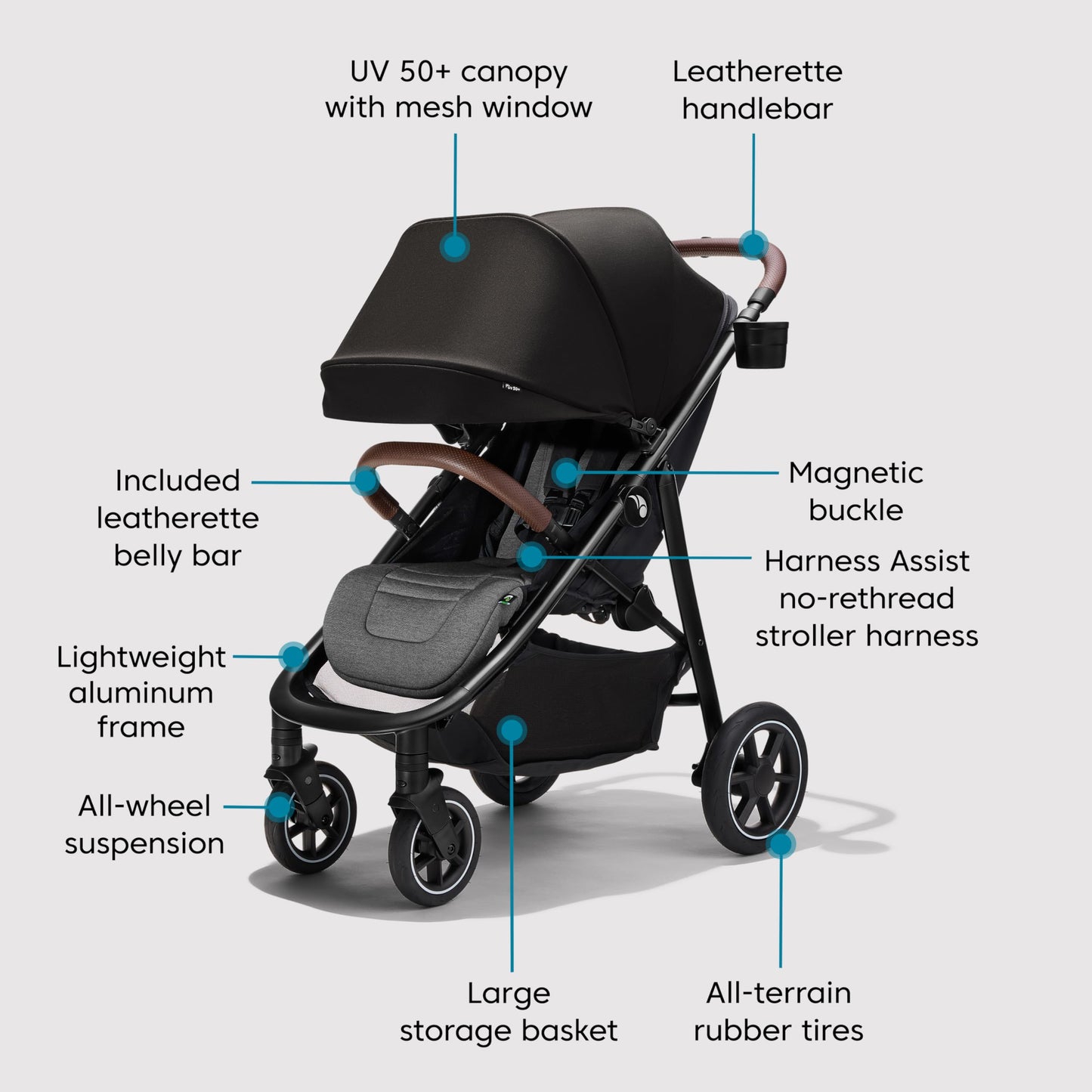 Baby Jogger® City Mini Air Lightweight Stroller, Compact Baby Stroller with All-Terrain Wheel Suspension Adjustable Seat with Calf Support Compact Fold, Rich Black