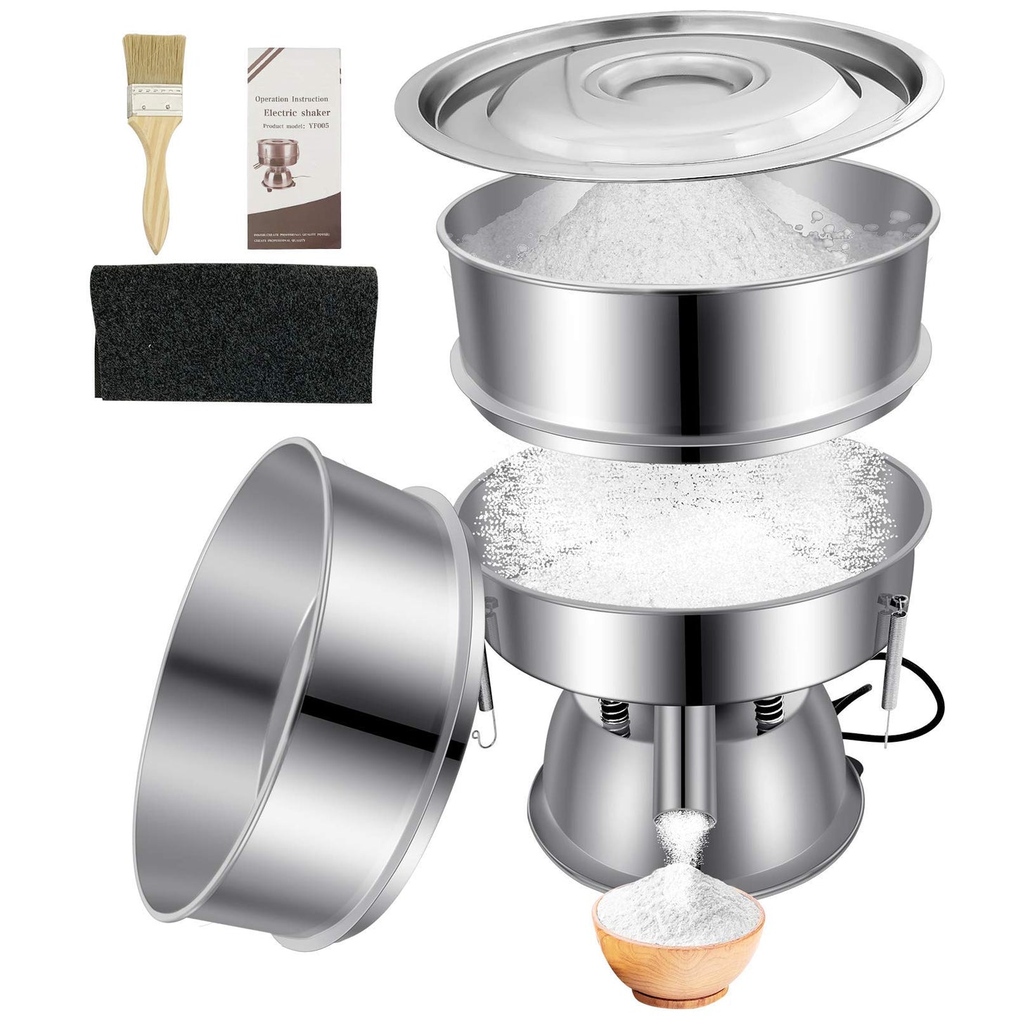 Sidasu Automatic Powder Sifter Machine 12 Mesh 80 Mesh Automatic Sieve Shaker Vibrating Machine 110V Stainless Steel Sieve Shaker Machine with 2 Screens, Sieve Shaker Machine for Flour Powders