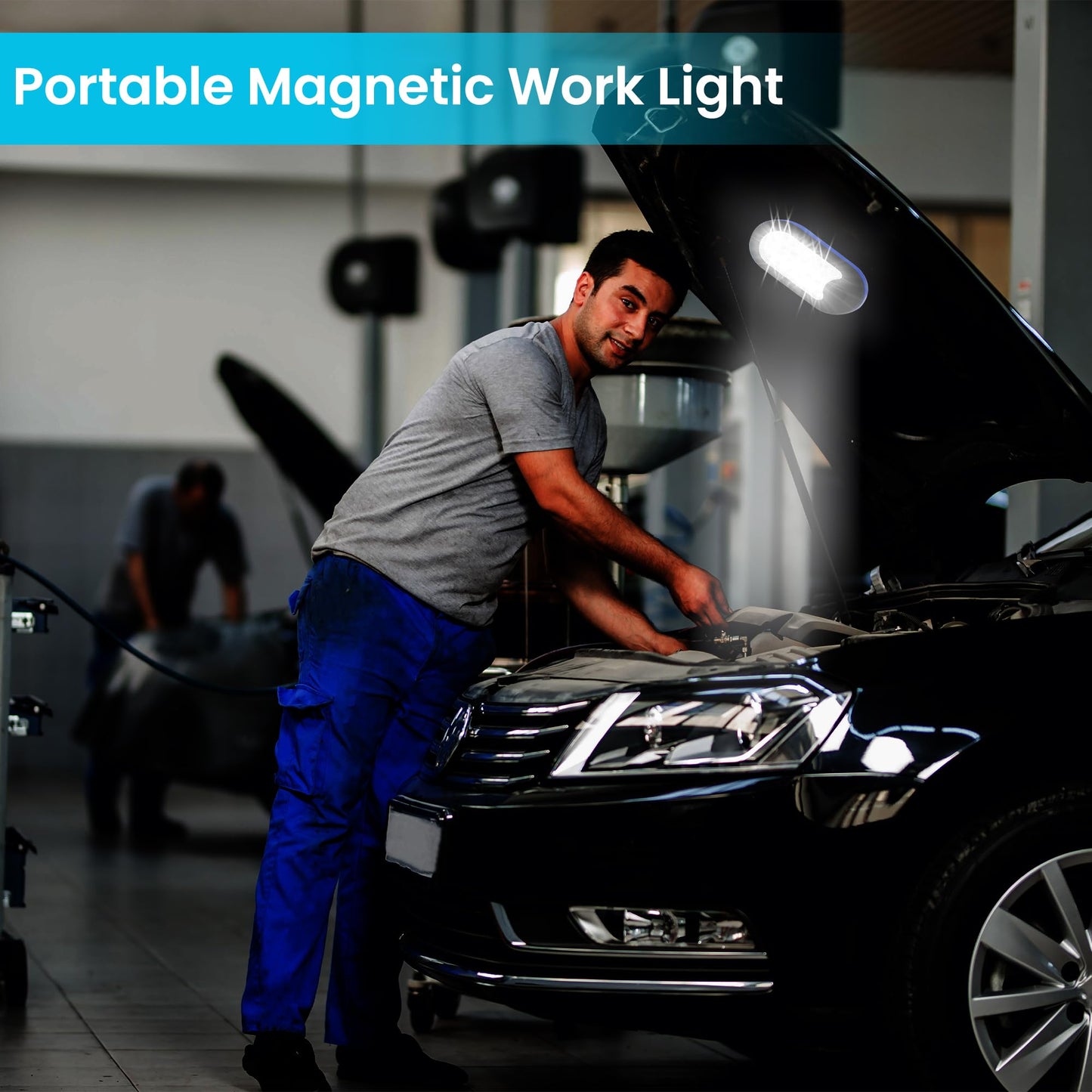 AlltroLite 3-Pack LED Work Light | Portable Magnetic Work Light with Rotatable Hook, Magnetic Back & Push Button | Battery Operated Pocket Work Lights for Car Repairing, Emergency, Hiking, Camping