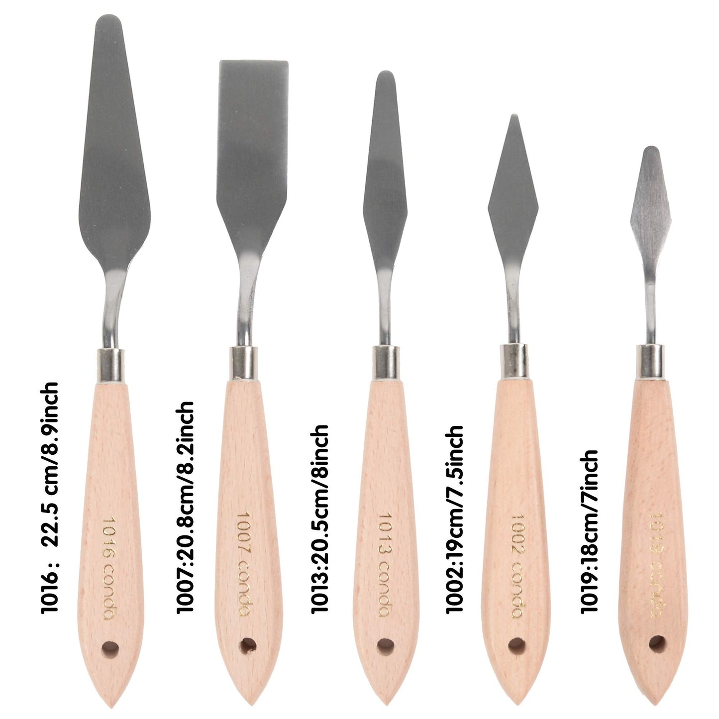 CONDA Palette Knife Set 1 set 10Pcs Palette Knife Painting Wood Handle with Different Shapes and 1 set 5 pcs regular shapes pack