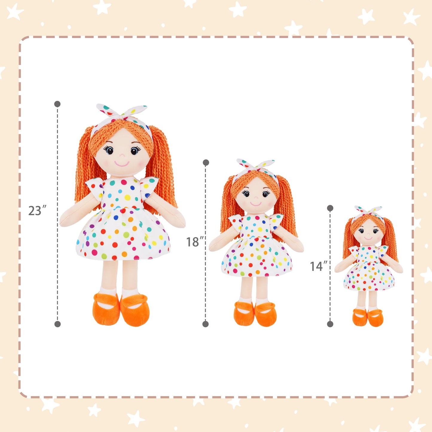 June Garden 14" Snuggle Cuties Bella - Soft Cuddly Plush Doll Gift for Girls - Huggable Rag Doll - Orange M