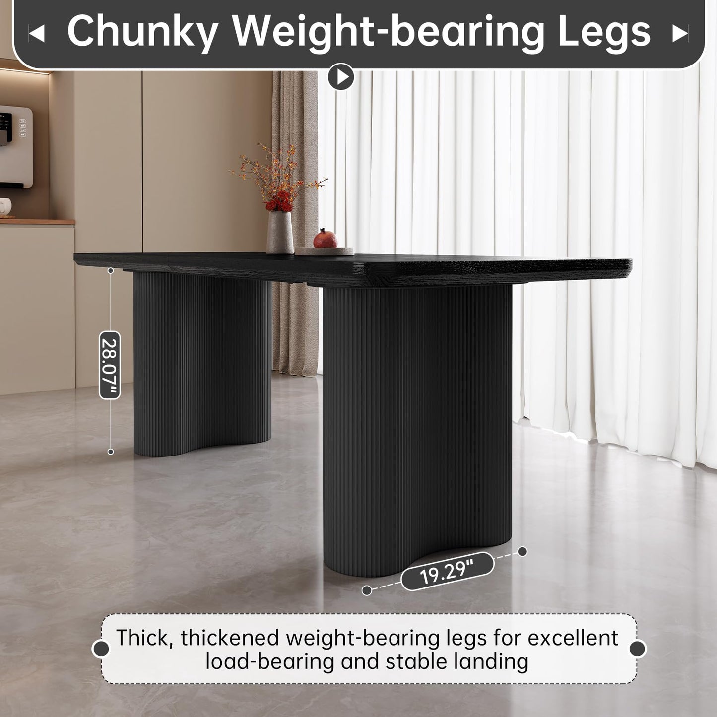 GraceNook 79" Rectangular Black Dining Table, Modern Kitchen Table with Sturdy Sleek Wave Support Legs for Living Room, Dining Room & Kitchen
