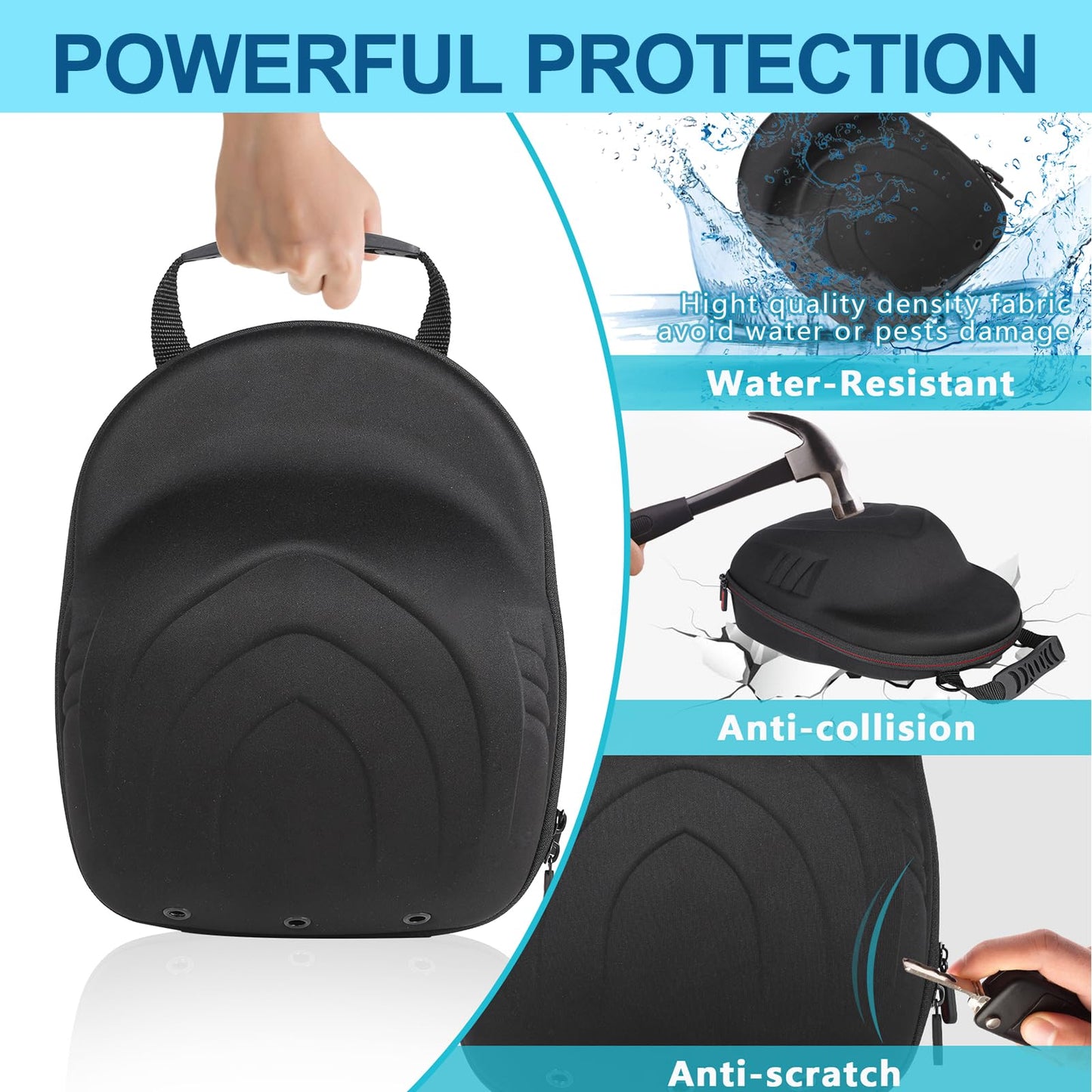Hat Travel Case for Baseball Caps,Hard Hat Carrier Storage Case with 1 Pack Black Baseball Cap and Adjustable Shoulder Strap, Hat Organizer Holder Bag for 6 Baseball Caps for Men and Women - Black