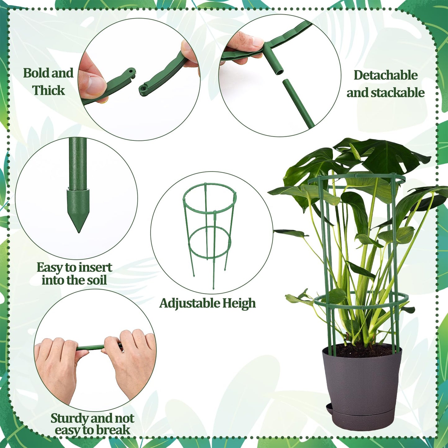 Hoemwarm 36 Pcs Plant Support Stakes, Half Round Plant Support for Indoor Plants Stackable Plant Holder Stick Plastic 9.8 Inch Plant Stakes for Tomato, Monstera, Peony, Hydrangea Climbing Plants