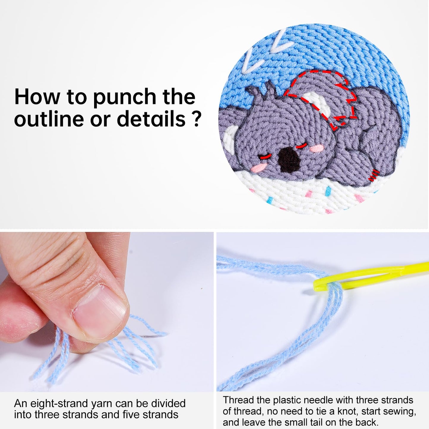 iienjoy 2 Pcs Koala Punch Needle Kit - Easy Punch Needle Embroidery Kits for Beginners Adults, Cute Animals Art Work Decor Punch Stitching kit with Tools, Yarns, Hoop, Instruction