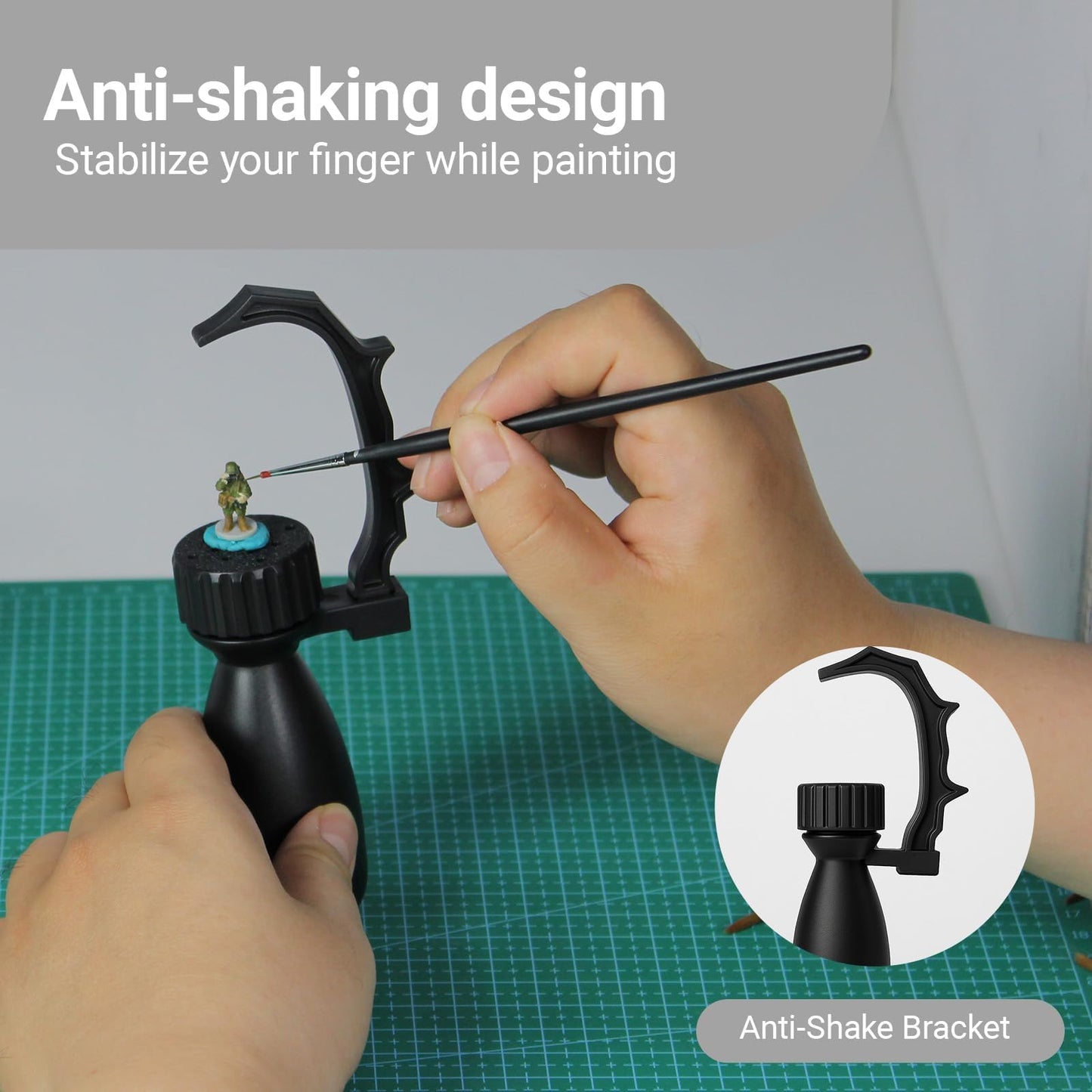 Miniature Painting Handle with Stabiliser Bar & Magnetic Base - 360° Rotating Model Holder with Finger Rest for Wargaming, D&D & Figures - Anti-Shake Support for High Precision Details