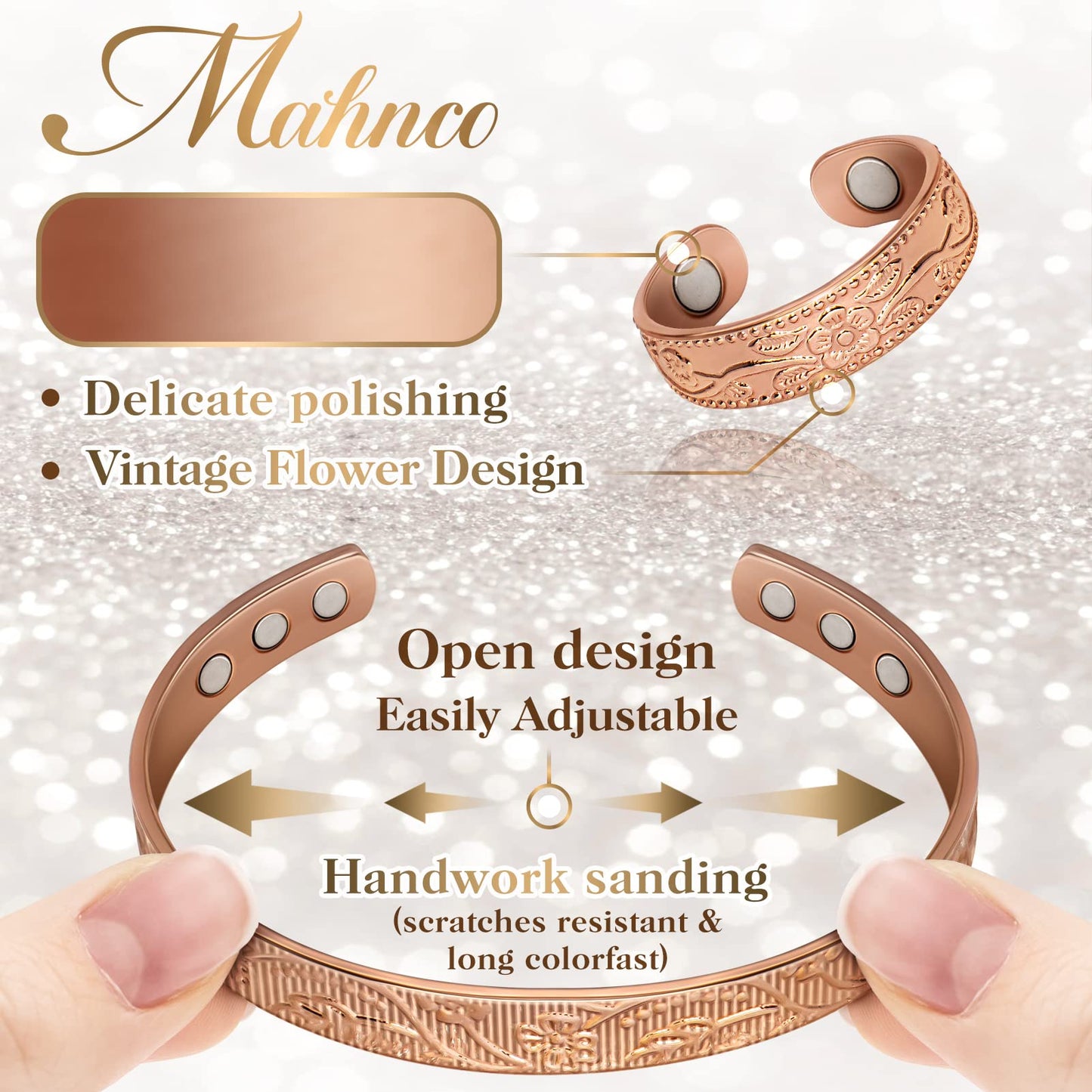 Copper Bracelet for Women, Magnetic Lymph Detox Ring and Magnetic Copper Bracelet, 100% Solid Pure Copper Jewelry Gift