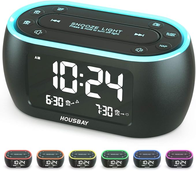 HOUSBAY Digital Alarm Clock Radio for Bedrooms with Night Light