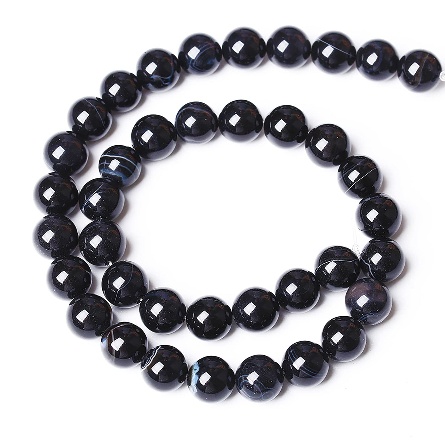 45PCS 8mm Natural Black Striped Agate Beads Gemstone Round Loose Beads for Jewelry Making DIY Bracelet Necklace 15" Inch