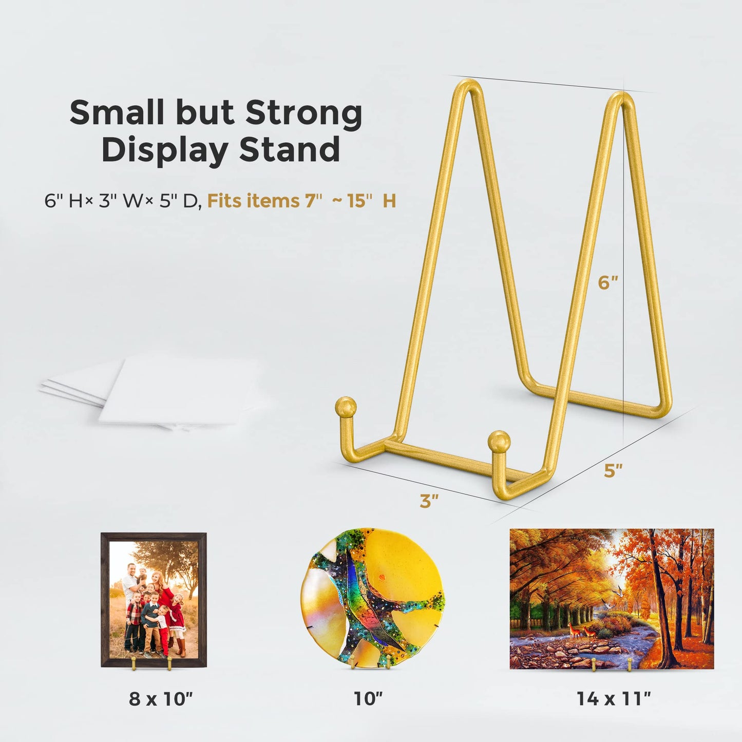 TR-LIFE 4 Pack 6 Inch Plate Stands for Display - Metal Easel Holder Stand for Picture Frame, Decorative Plate, Photo, Tabletop Art (Gold)