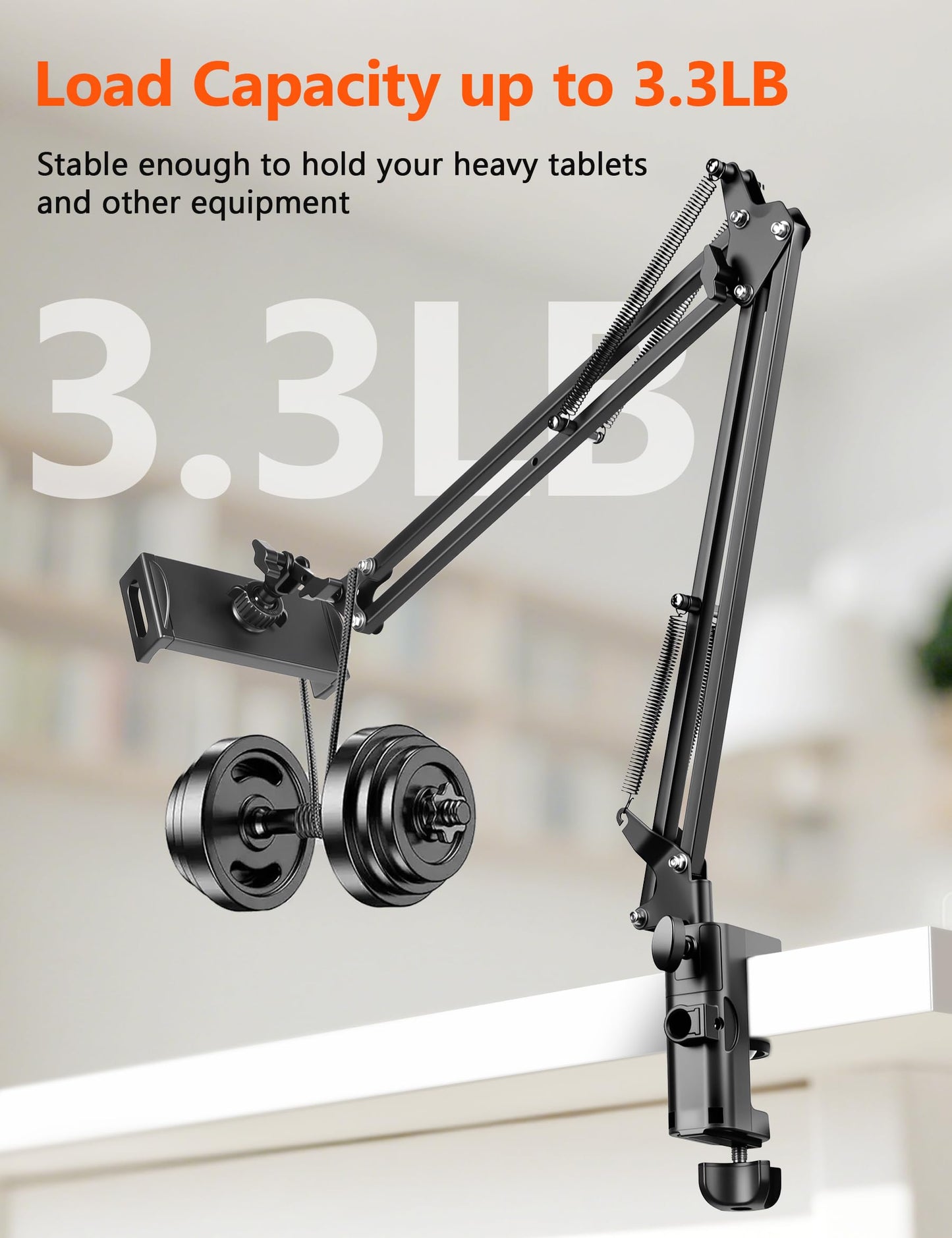 Evekea Tablet Holder for Desk, iPad Stand Phone Holder for Desk, Overhead Tablet Desk Mount for Bed with 360° Rotation, Compatible with iPhone iPad Kindle 4.7-13" Devices