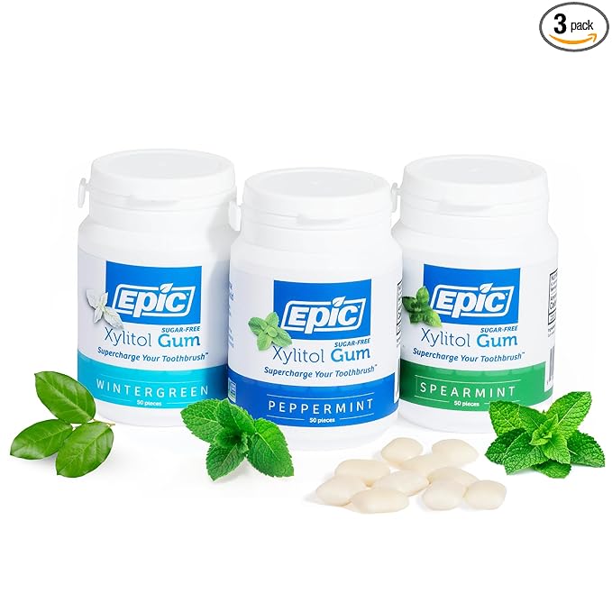 Epic Gum - Aspartame Free 100% Xylitol - Chewing Gum Sugar Free Gum - Peppermint, Spearmint, Wintergreen Variety, 50 Pieces (Pack of 3)