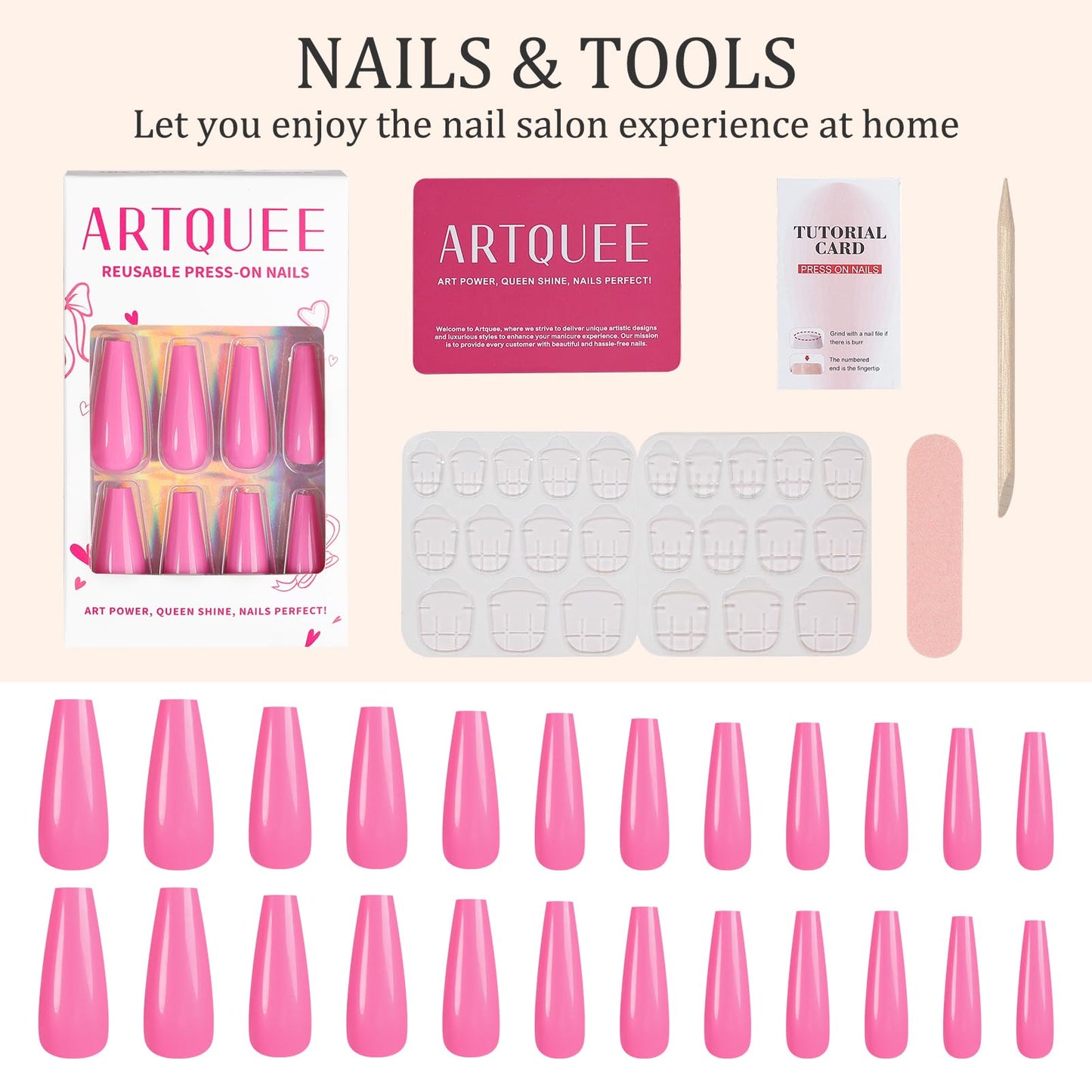 Artquee 2 Pack Set 1 Red Long Coffin Press on Nails Kit & 1 Pink Long Coffin Press on Nails Kit
