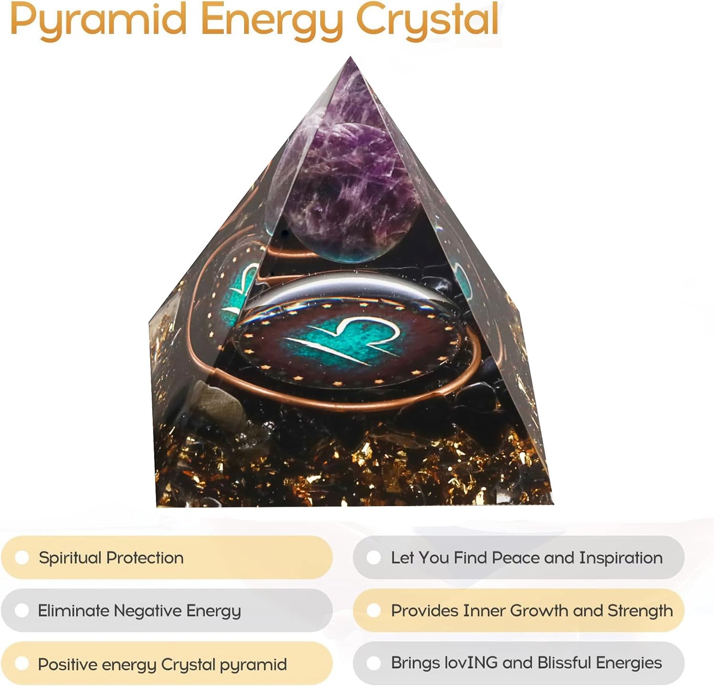 12 Zodiac Orgone Crystal Pyramid, Natural Amethyst with Obsidian,Healing Crystals Pyramid for Protection Chakra, Unique Constellation Pyramid for Positive Energy, Healing Money Health(Libra)