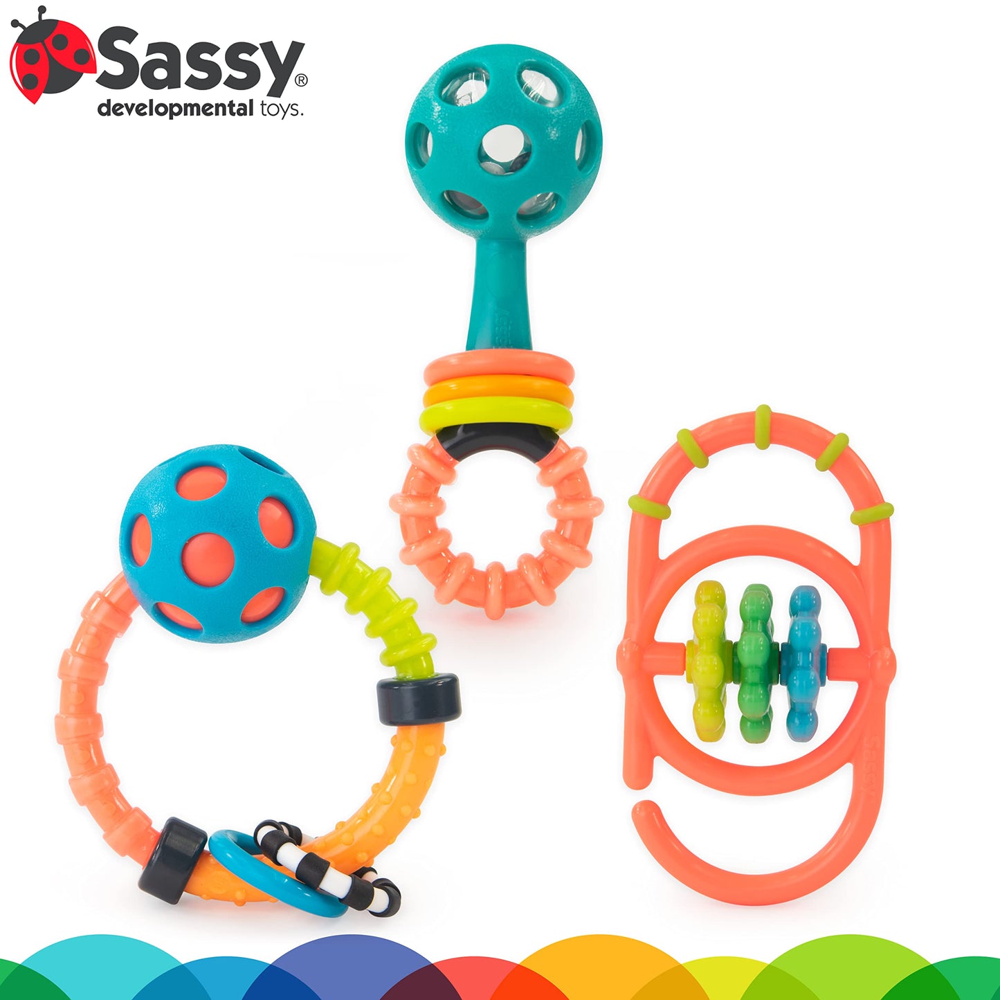 Sassy My First Rattles Newborn Gift Set with 3 Soft and Flexible Rattles,Ages 0+ Months,(Pack of 6)