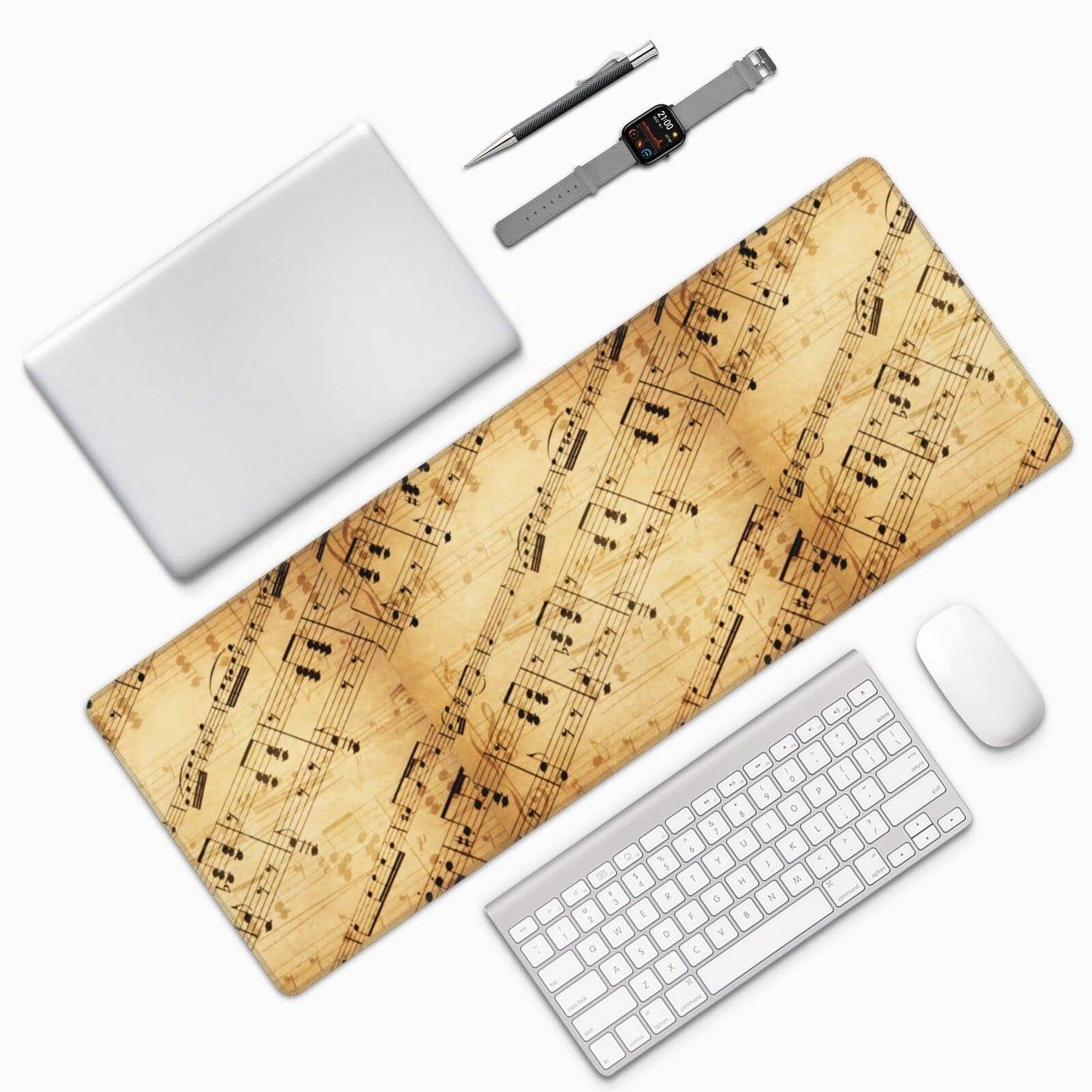 Famame Laptop Mouse Pad Retro Piano Music Score Desk Mat with Stitched Edges 31.5X 11.8 inch Non-Slip Large Keyboard Rubber Writing Table Mat for Office Home