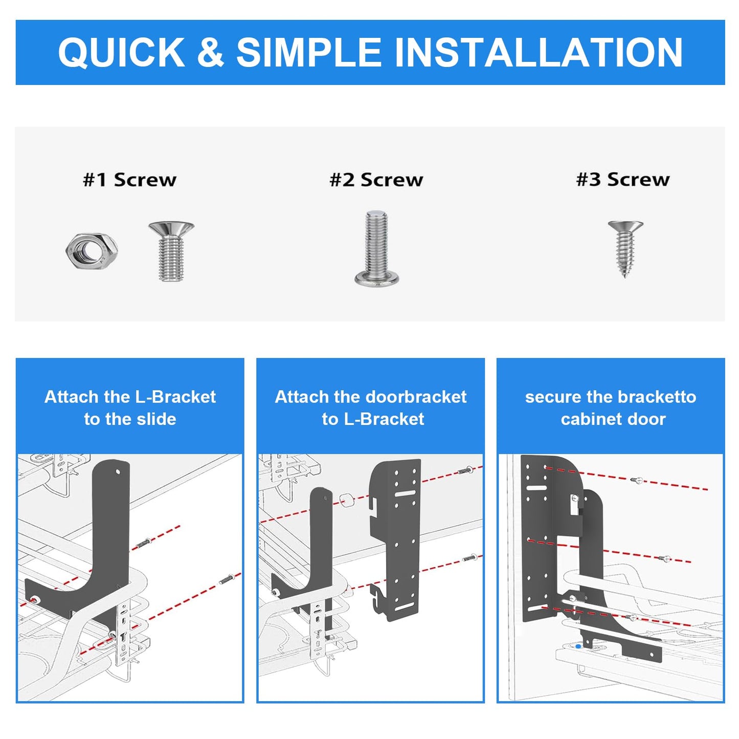 Dedomy 6-Way Adjustable Door Mount Kit Compatible with Rev-A-Shelf 5WB1 5WB2 5CW2 Series Pull-Out Trash Cans & Kitchen Cabinet Organizers Heavy Duty Steel Brackets