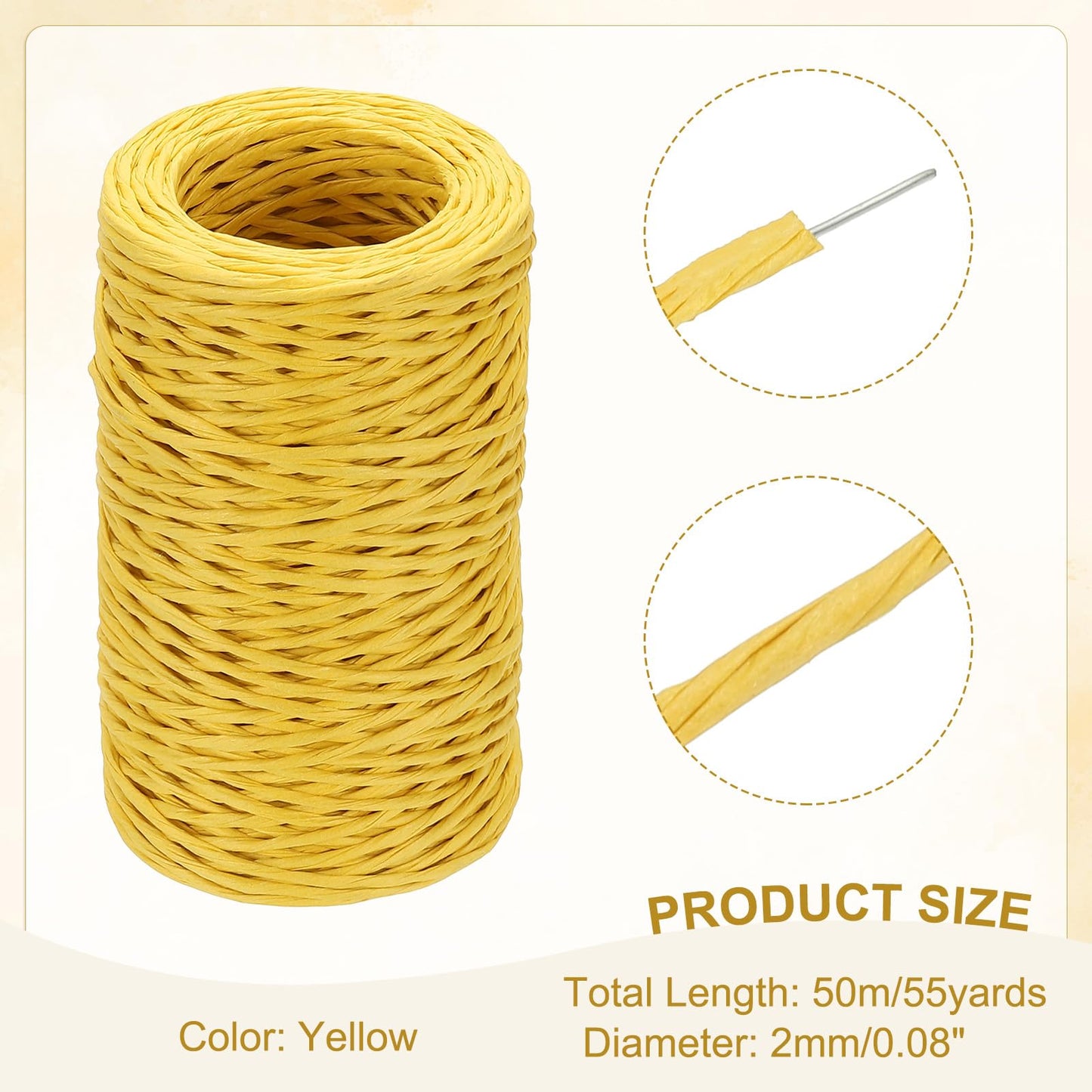 uxcell 55 Yards Floral Bind Wire Wrap Twine, 2mm Floral Wire Vine Bind Wire Rustic Craft Wire for DIY Projects Flower Bouquet Making Wreath Gift Wrapping Wedding Decoration, Yellow