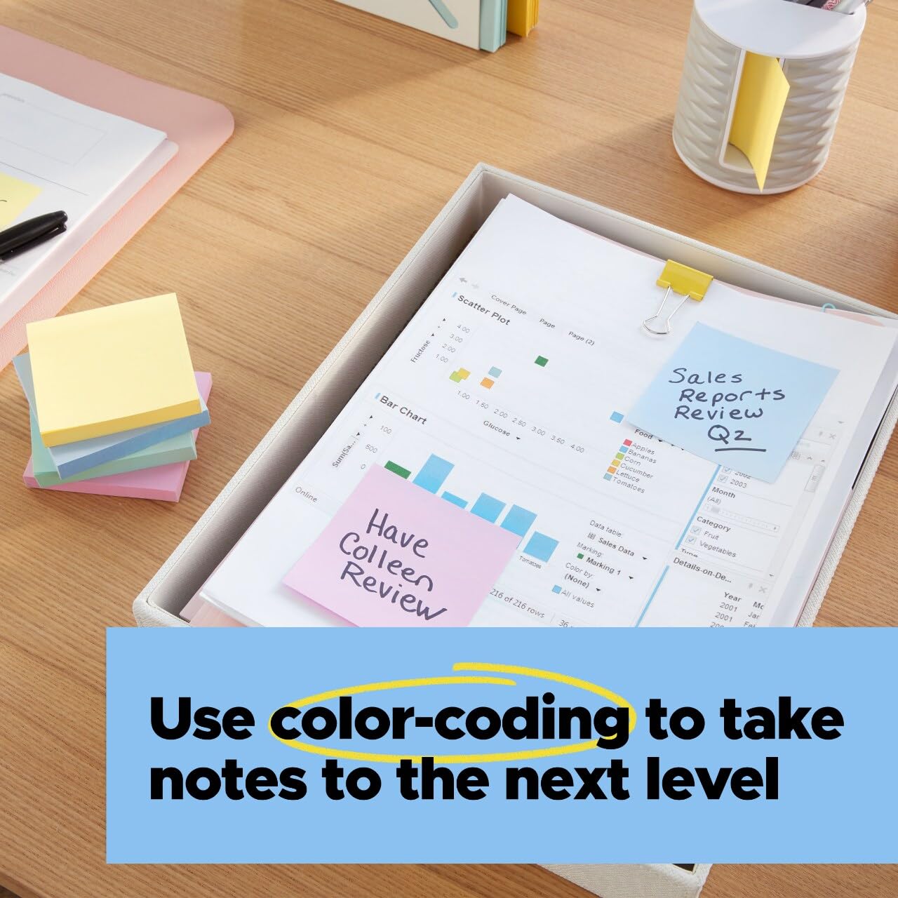Post-it 100% Recycled Paper Super Sticky Notes, 3 x 3 in., 18 Sticky Note Pads, School Supplies and Office Products, Sticky Notes for Vertical Surfaces, Wanderlust Pastels Collection