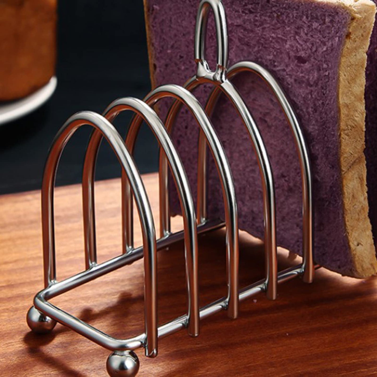 Tomotato Toast Rack Holder, 6 Slice Stainless Steel Bread Holder with Ergonomic Loop Handle and Ball Feet, Vintage Breakfast Carry Stand for Kitchen, Breakfast, Bakery Buffet Restaurant Serving