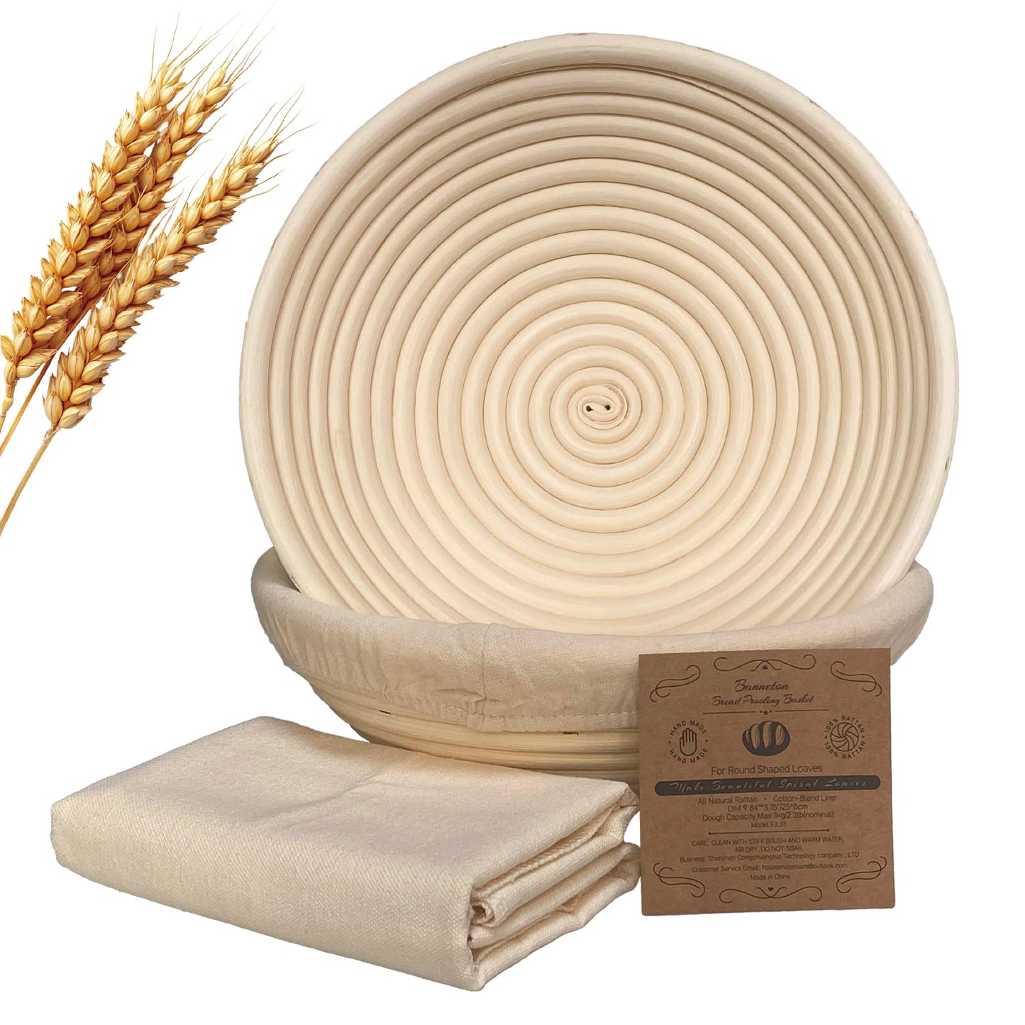 Bread Proofing Basket Set of 2: 9.8 Inch Sourdough Proofing Baskets with 17"x29" Proofing Cloth for Bread Baking, 2 Proofing Bowls and Bread Couthe Cloth for Baguettes, Loaves