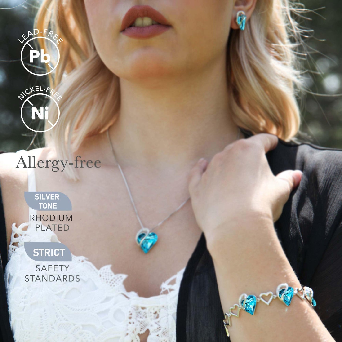 Leafael Infinity Love Heart Gift Bracelet for Women, December Birthstone Crystal, Turquoise Aquamarine Blue, Silver Tone, 7-inch Chain and 2-inch Extender