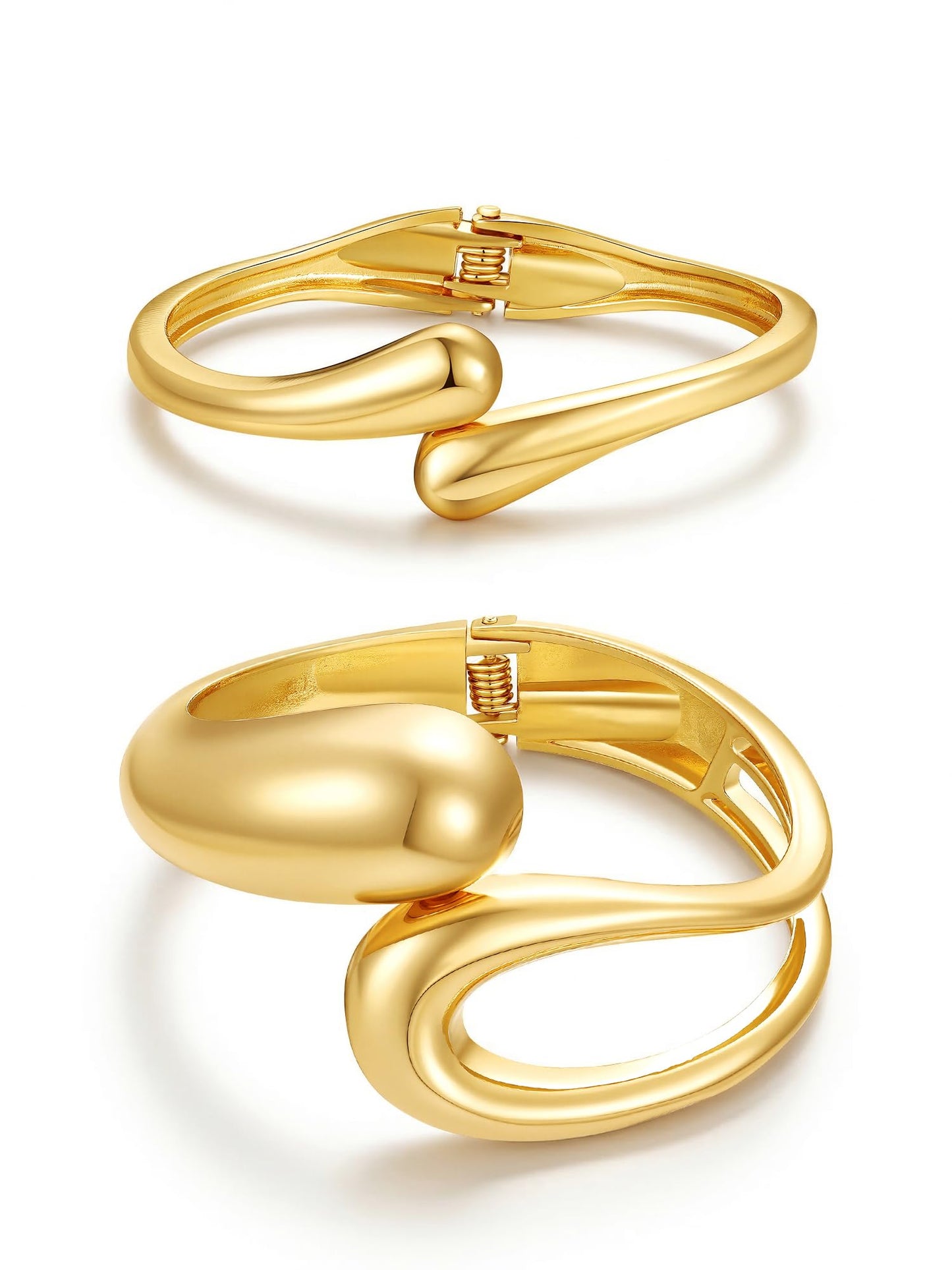 M MOOHAM Chunky Gold Bangle Bracelets for Women, Dainty 14k Gold-Plated Chunky Stackable Statement Bangle Twist Cuff Bracelet Stack Set for Women Trendy Jewelry Gifts