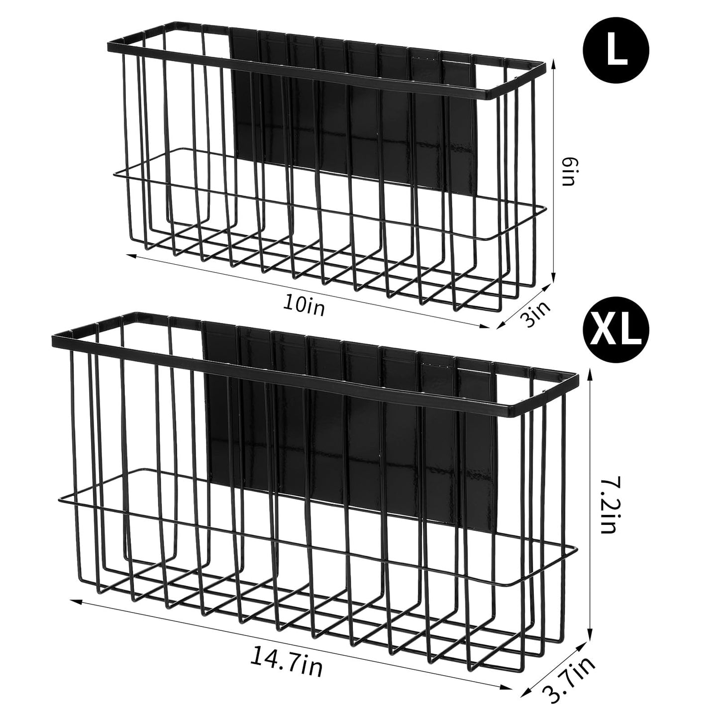 Lemecima 2 Pack Magnetic Basket Organizer Shelf Rack for Refrigerator Peg Board Office File Foil Plastic Food Wrap Spice Pegboard Holder