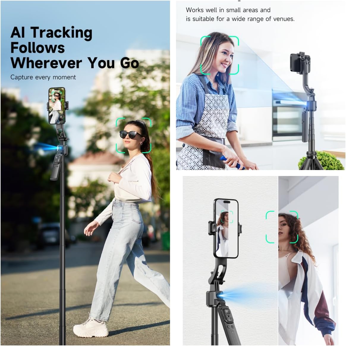 Auto Face Tracking Tripod 360° Rotation with Stand,Smart Gesture Control Travel Selfie Stick for Content Creator Tiktok YouTube Vlog Video Live Streaming