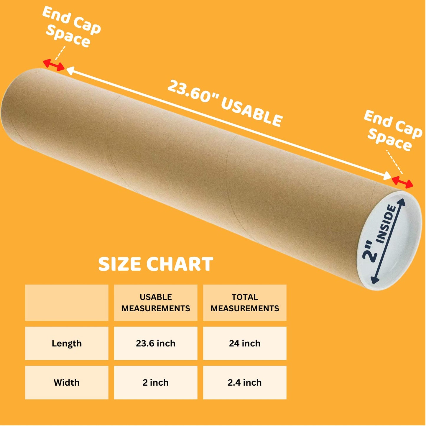 SAVUK Mailing Tubes with Plastic Caps Shipping Cardboard Blueprints Artwork Poster Extra Heavy-Duty Thickness Posters, Art Prints Multipurpose Documents Storing (1 Pack) 2x24 inch