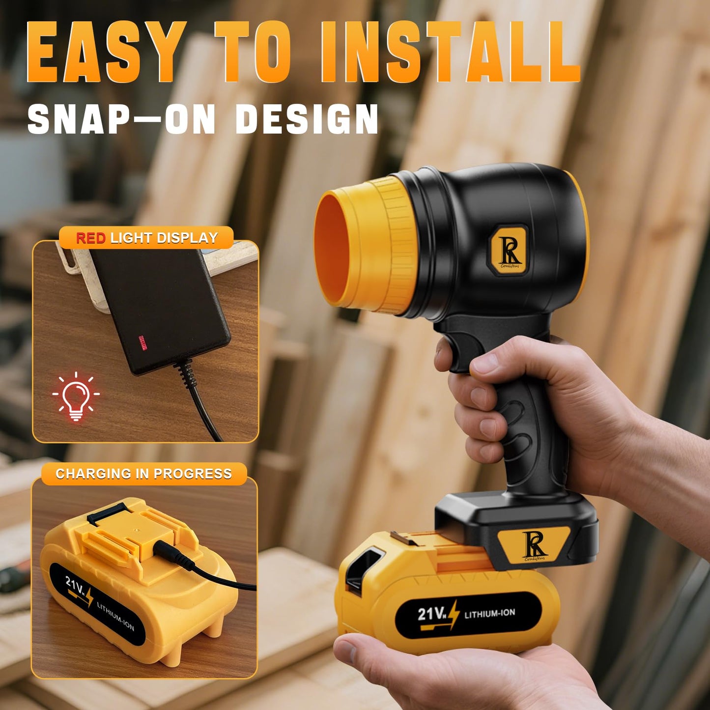 R Conlifeus 21V Cordless Leaf Blower, Lightweight Handheld 67 MPH Compact Yard Blower for Patio/Garage & Window Track Cleaning – Battery & Fast Charger Included