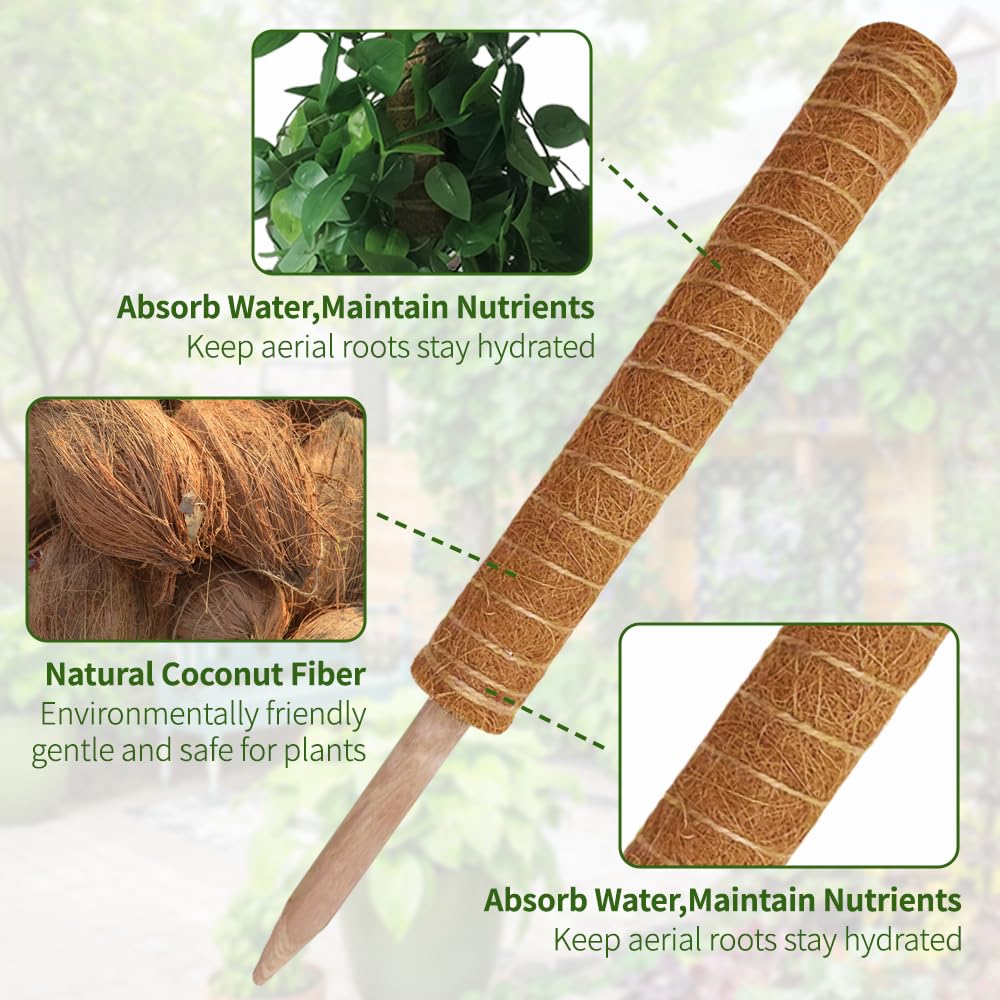 Monstera Plant Support Moss Pole: 2 Pack 16 Inch Stackable Coco Coir Moss Totem Stake Tall Stand Grow Stick Plants Rod Moss Holder for House Live Plant,Indoor Climbing Potted,Vine,Pothos,Philodendron