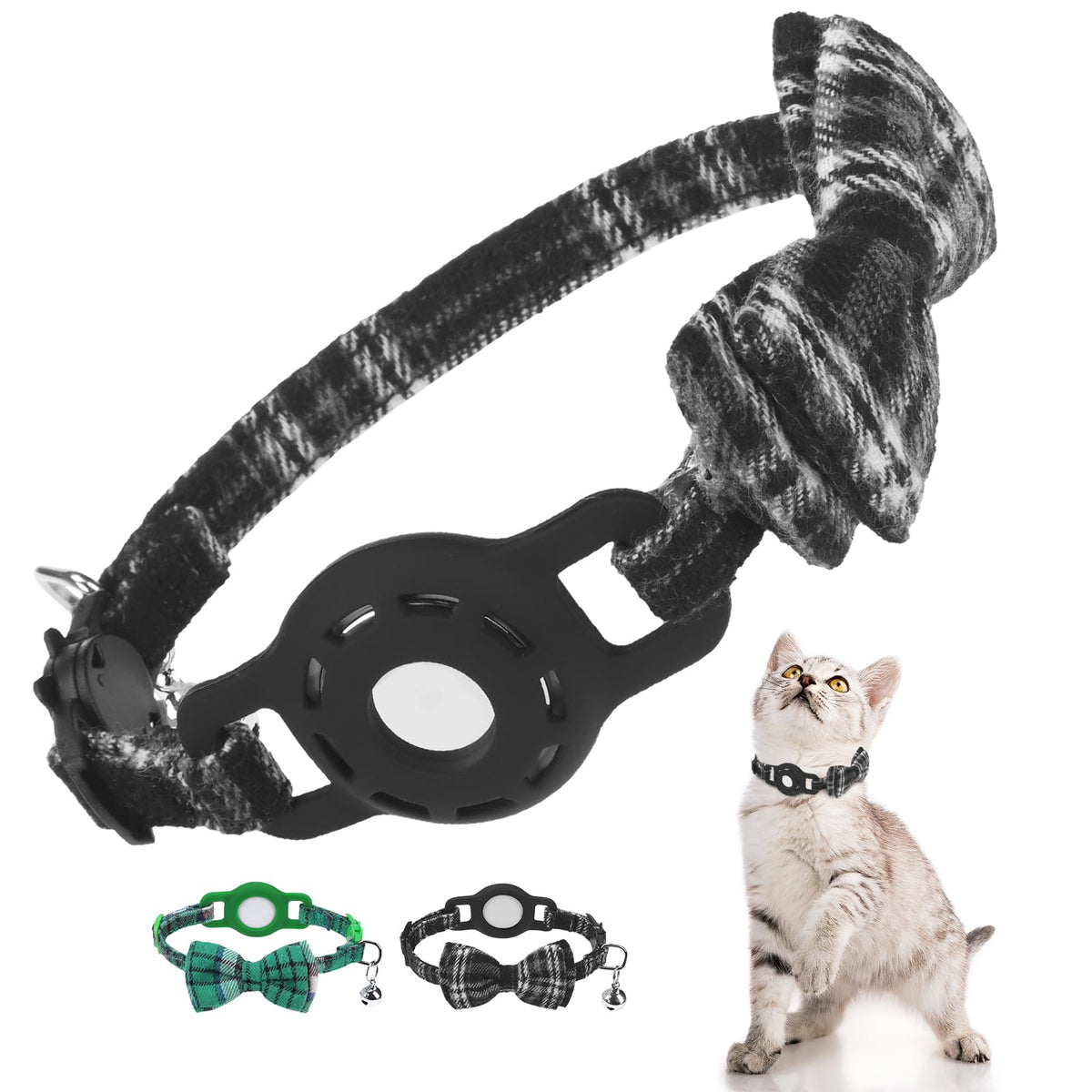 DILLYBUD Airtag Cat Collar Breakaway, Bow Tie Collar with Airtag Holder
