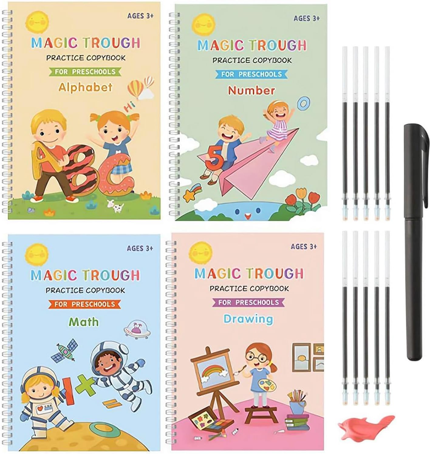 Magic Ink Practice Copybooks, Reusable Grooved Handwriting Practice for Kids Ages 3-7, Montessori Groove writing Preschool Workbook