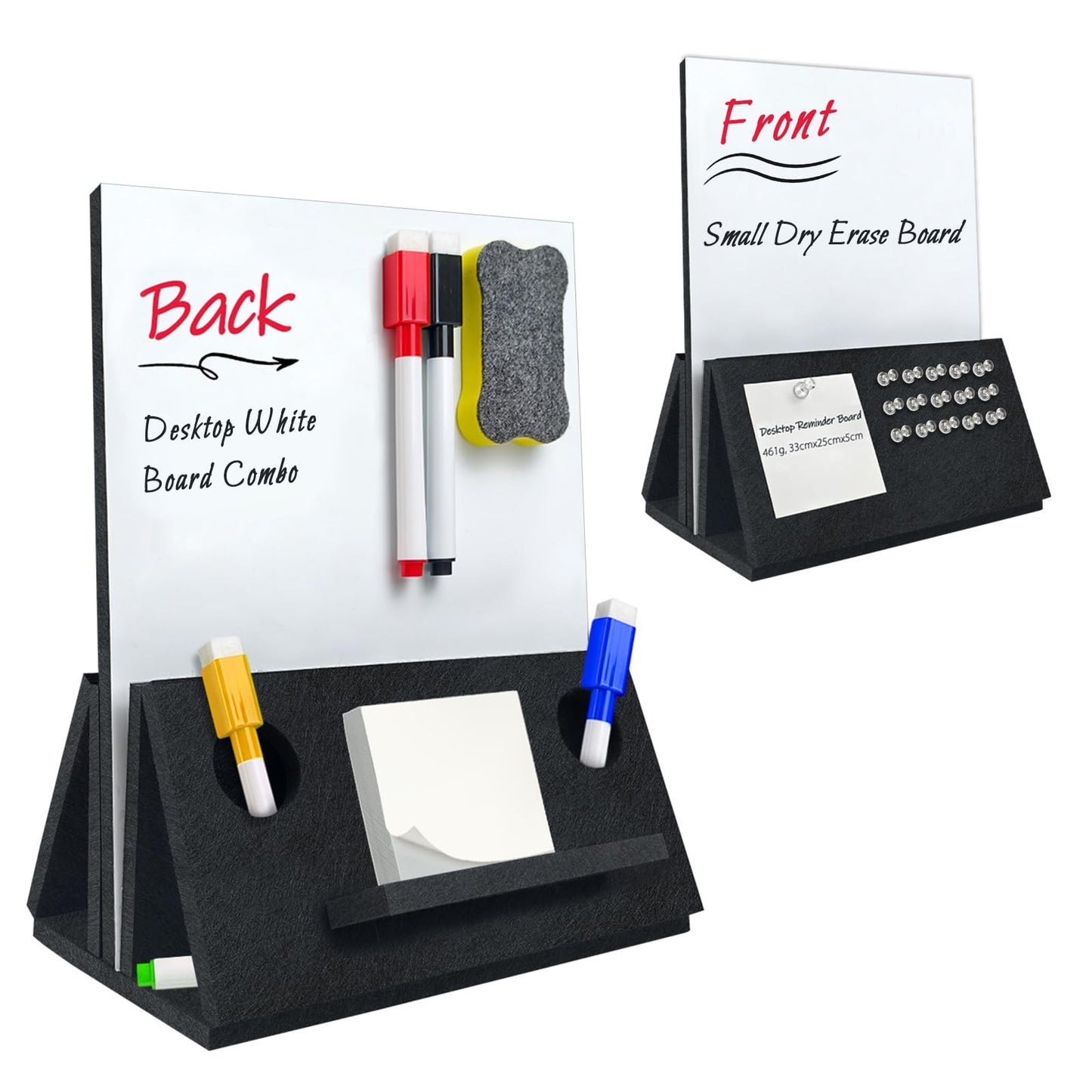 BXI Felt Small Desktop Whiteboard Combo- 8 x 10 Inches Double-Sided Magnetic Dry Erase Board, Portable Reusable Desk Notepad with Stand, Versatile Writing Sticky Note Board for Office Home School