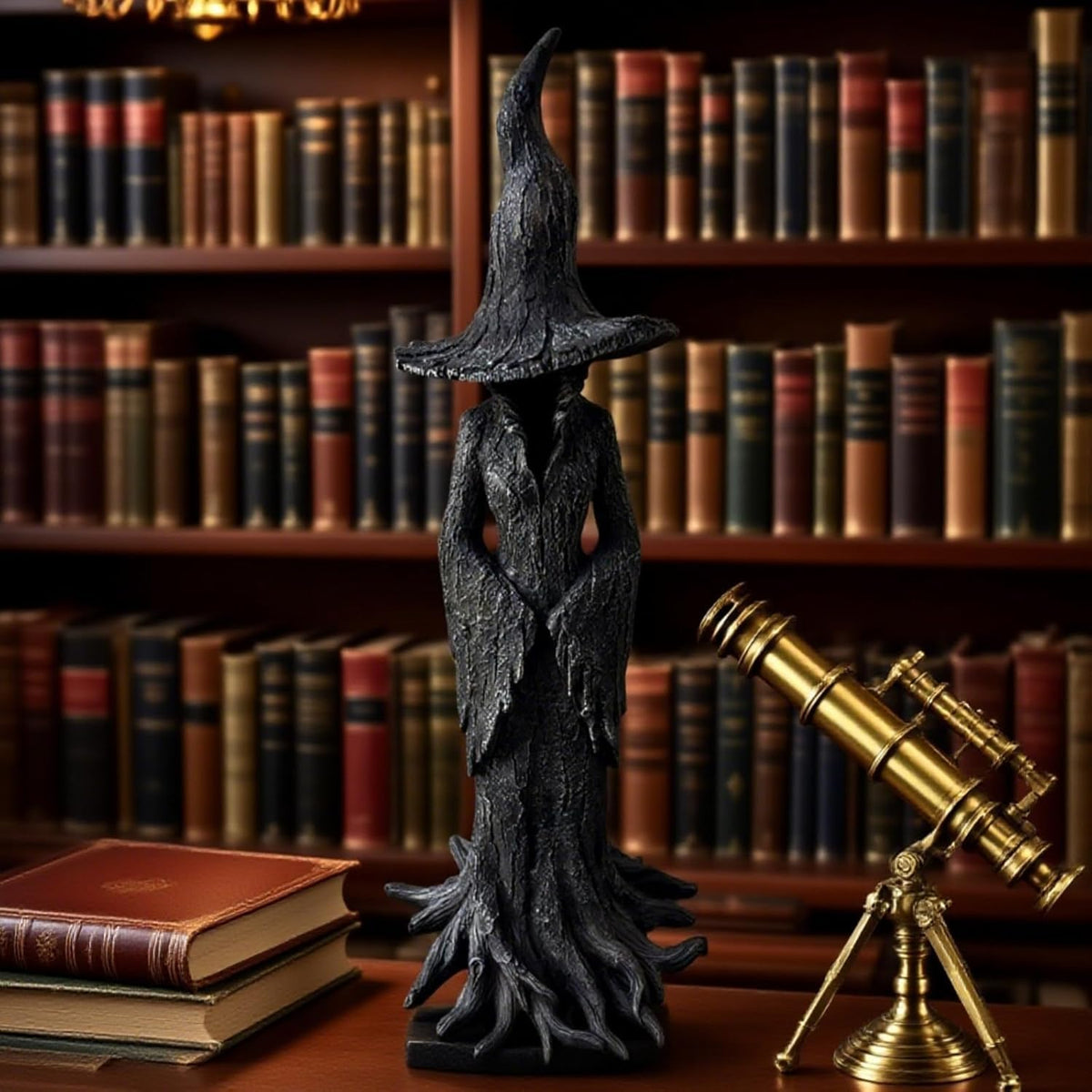 Gothic Halloween Resin Figurine, Retro Magician Decor Dark Fantasy Ornament, Enchanting Witch Statue, Resin Hand-Painted Enchanting Witch Statue (11.8in)