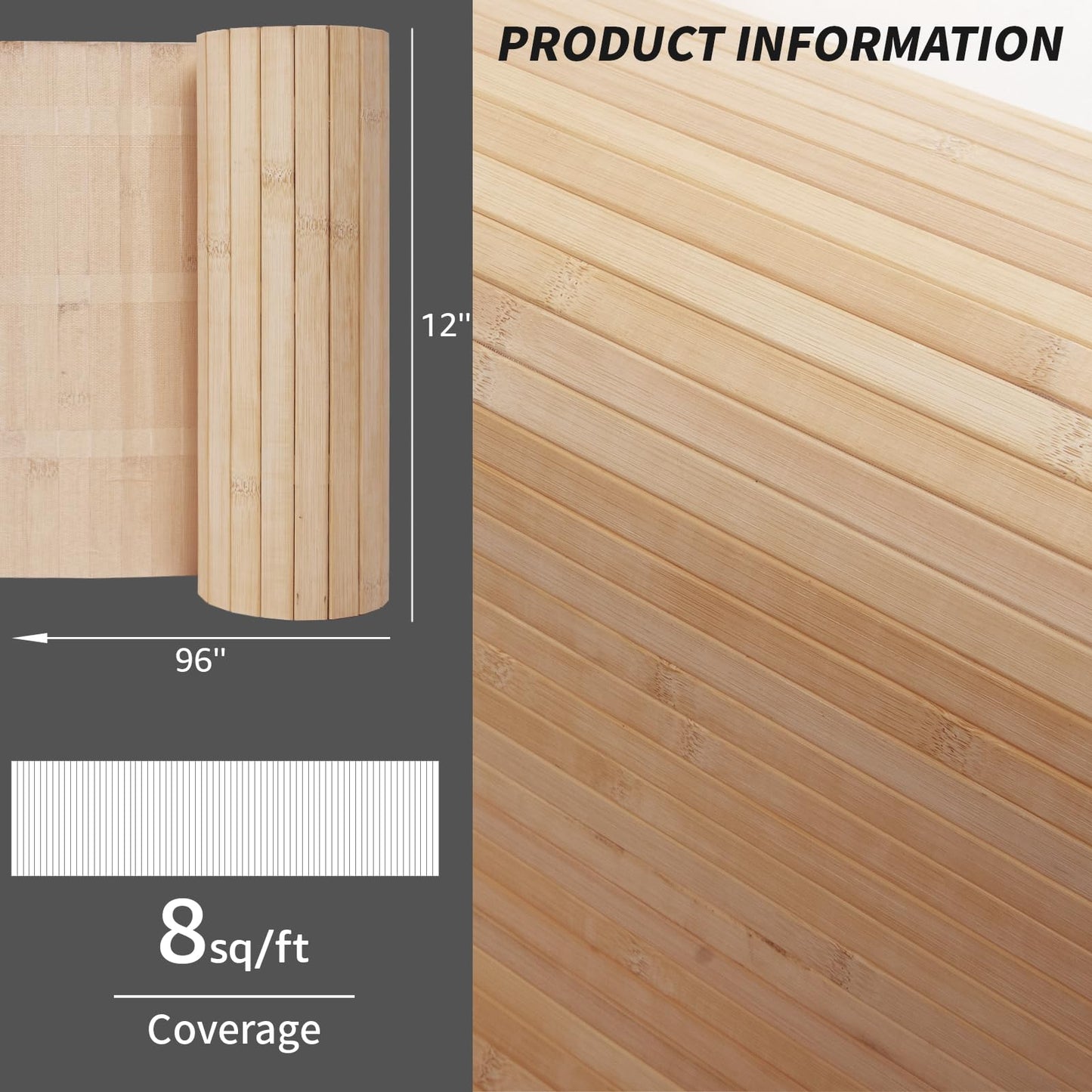 Art3d Natural Bamboo Wall Panel for Interior Wall Decor, Renewable Pole Wrap Wainscoting Paneling for Wall Ceiling Furniture Cabinet Office, 12 x 96 Inch - Carbonized, 1-Pack