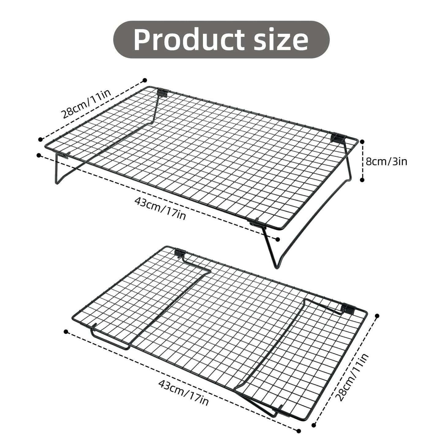 Sourdough Cooling Rack, Heavy Duty Cooling Rack for Sourdough, 17×11×3 Inch Elevated Design, Black，Gifts for Baking Must Haves,1 PCS
