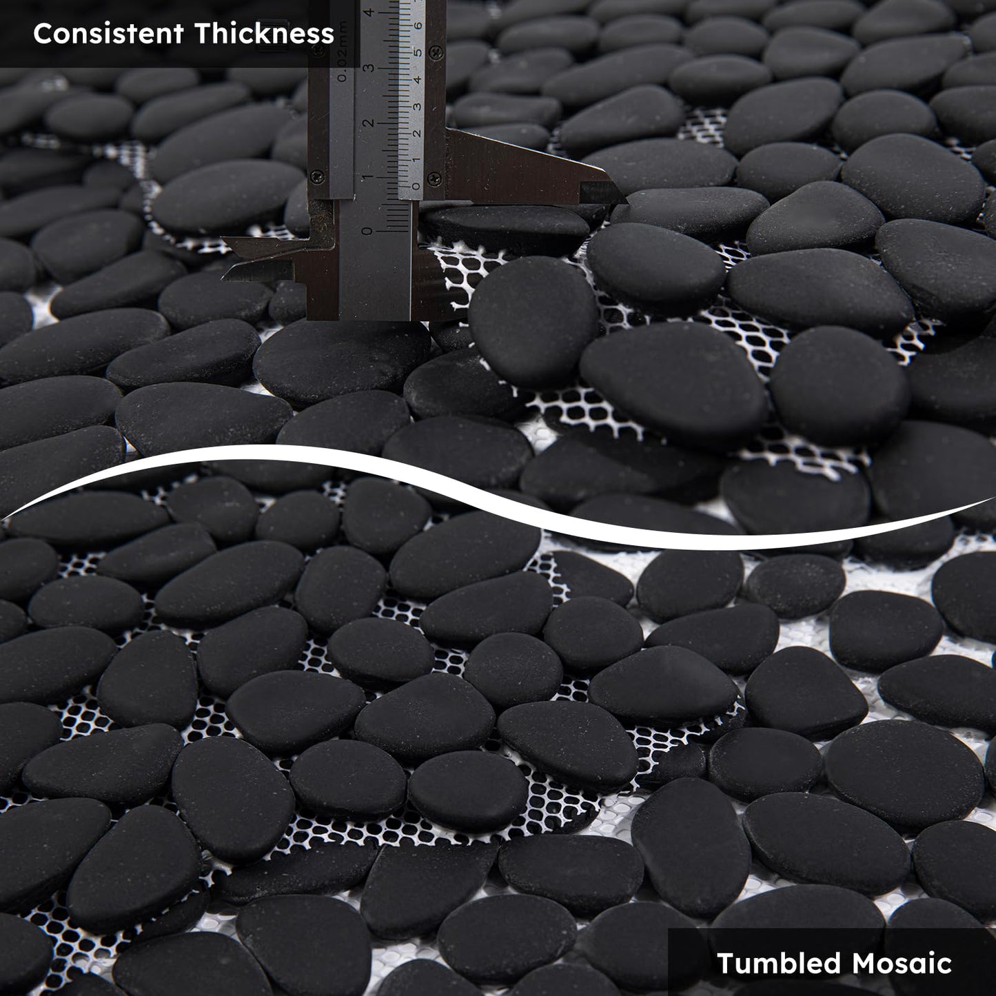 Diflart Pebble Tile for Shower Floor, Black Oval, 5 Sheets, Pebble Mosiac Backsplash for Kitchen Bathroom Wall and Floor Tile